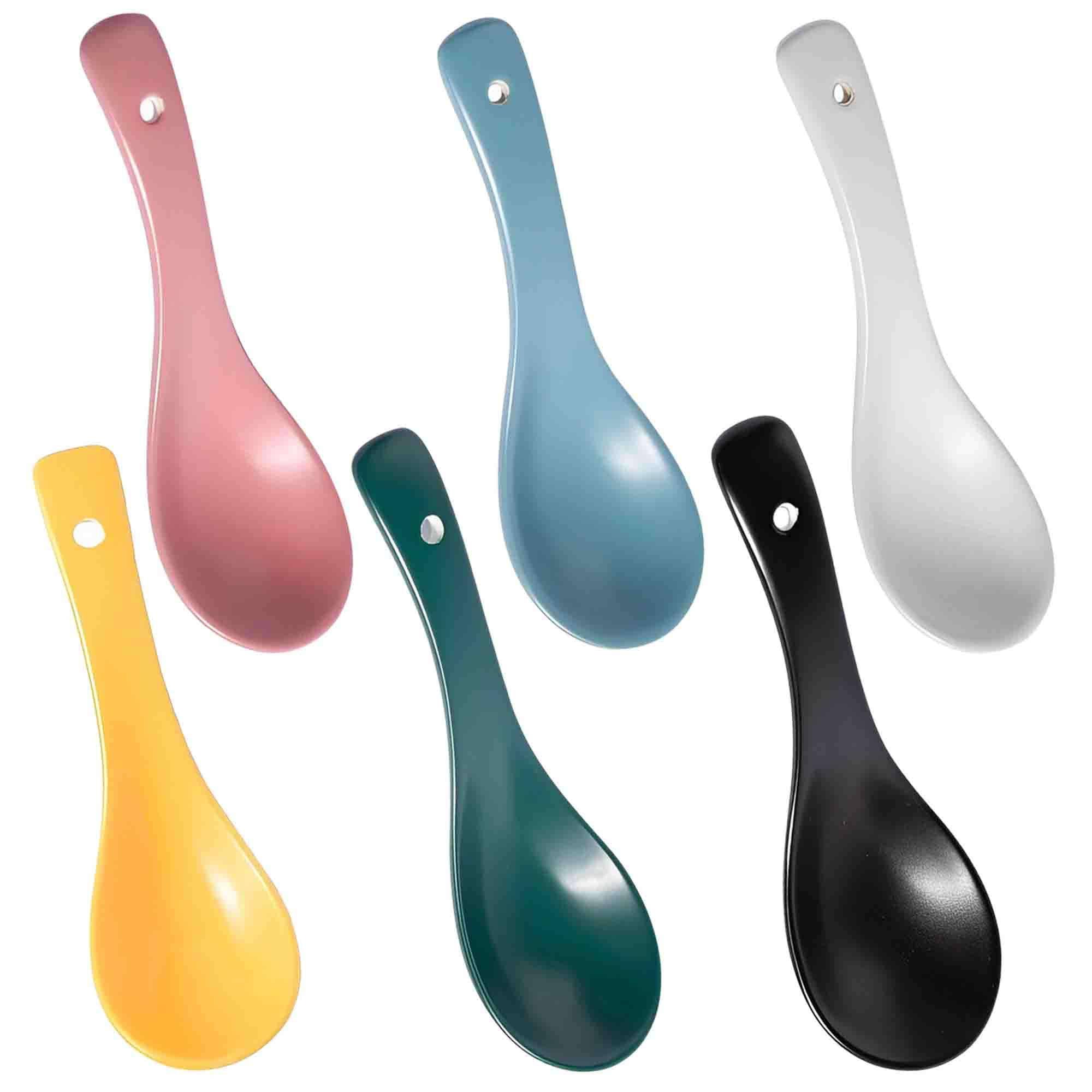 Premium Asian Soup Spoon Set - 6 Pack Chinese Porcelain Soup Spoons for Ramen, Pho, Miso & Hot Pot - Elegant Dining Tableware for Asian Cuisine & Home Restaurants