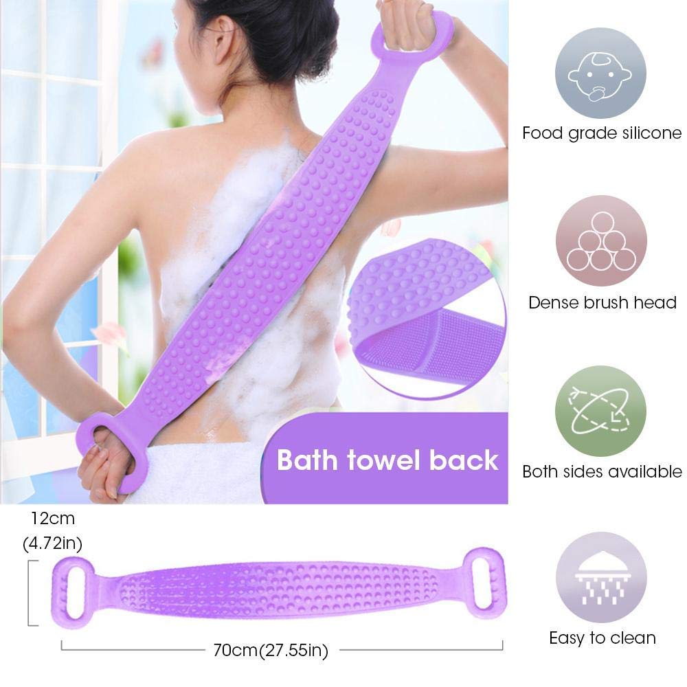 CPEX Dual-Sided Silicone Bath Scrubber Belt - Exfoliating Back Brush & Body Massager for Shower and Bath (Multi-Color) - Perfect for Deep Cleaning, Exfoliation & Relaxing Muscle Tension
