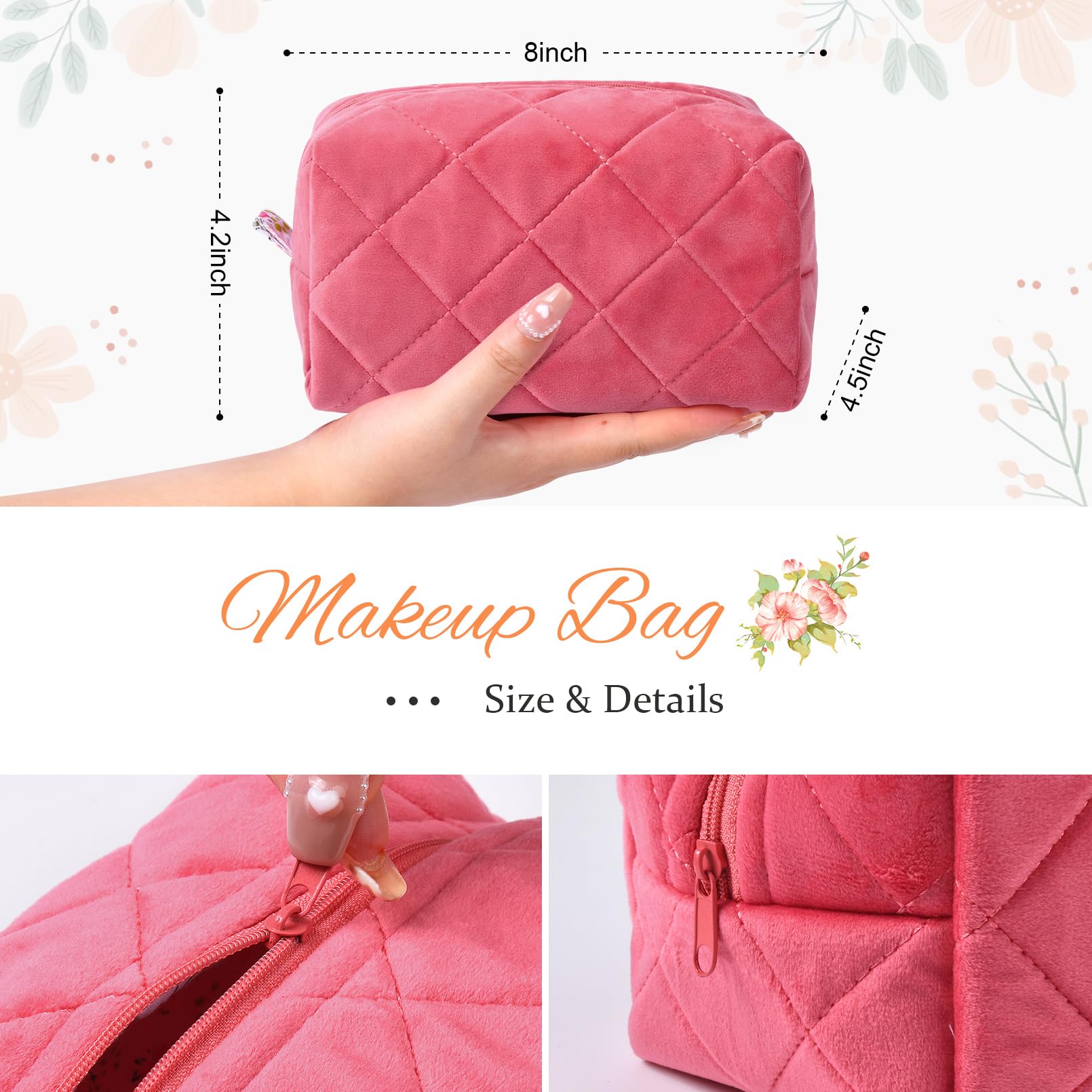 Pink Terry Quilted Makeup Bag | Puffy Coquette Cosmetic Pouch | Aesthetic Cotton Travel Toiletry Organizer | Women's Makeup Brush Storage Bag | Perfect for Travel, Gym & Daily Beauty Essentials
