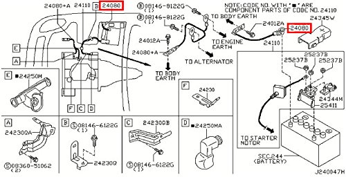 Genuine Nissan Battery Earth Cable Assy 24080AM600 - OEM Replacement Part for Nissan Vehicles | Perfect for Battery Maintenance & Electrical Repairs