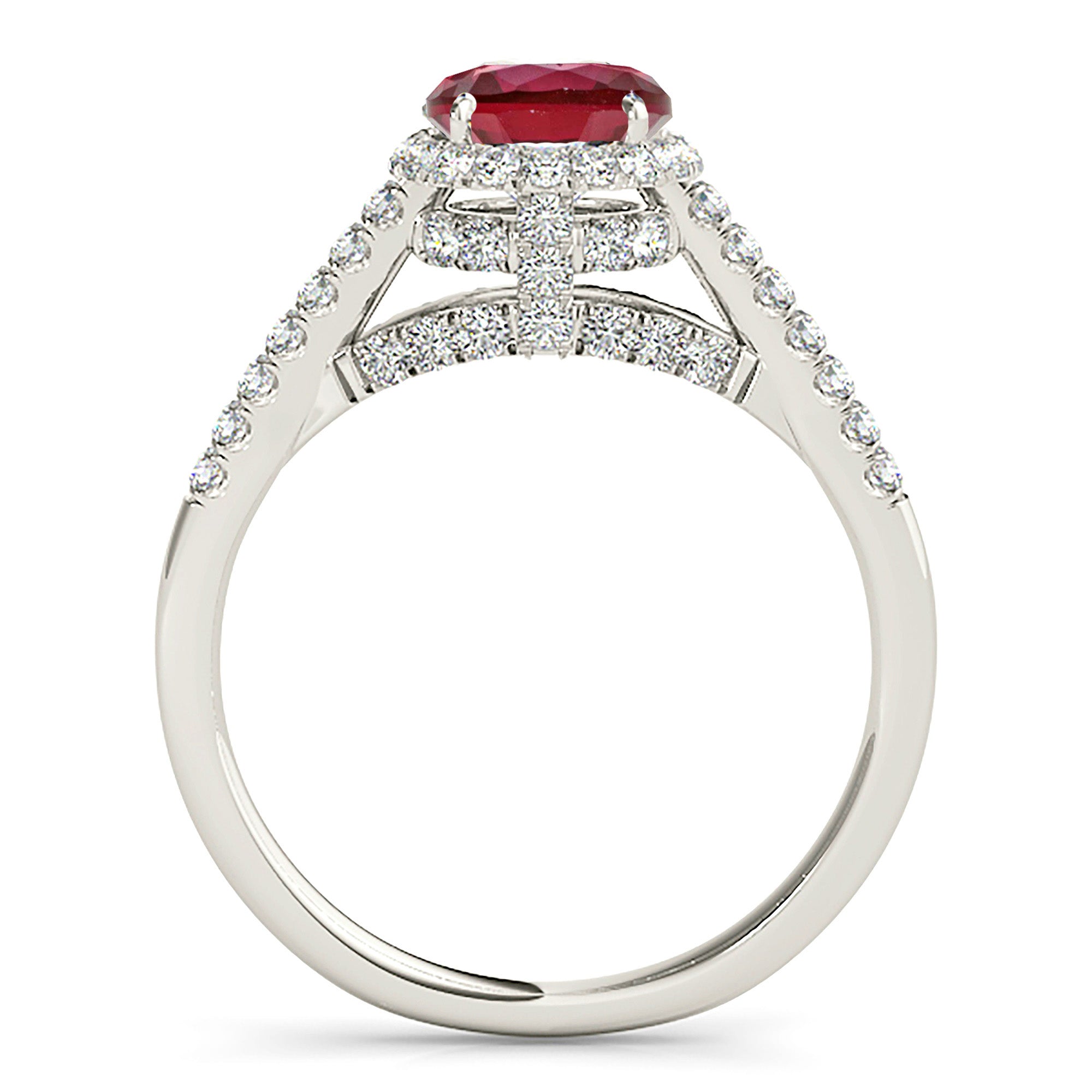 1.35 Carat Genuine Ruby Ring with Double Halo & Diamond Band - Elegant Wedding, Engagement & Anniversary Jewelry Gift for Women