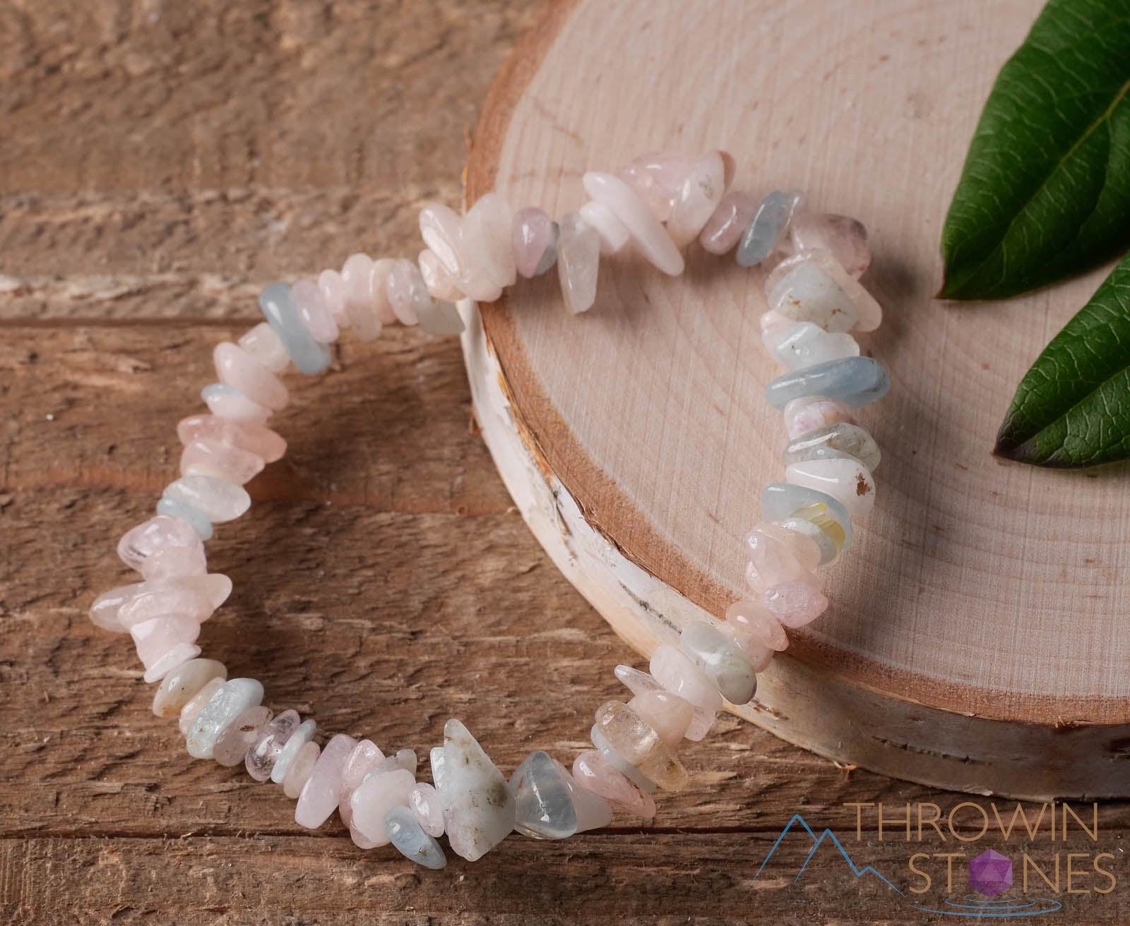 AQUAMARINE & MORGANITE Crystal Beaded Bracelet - Handmade Healing Gemstone Chip Bracelet for Women - Perfect for Meditation, Yoga & Spiritual Healing (E0630)