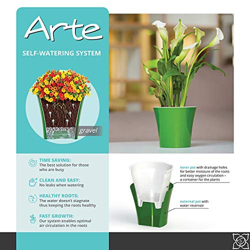 Santino 5.3 Inch Self Watering Planter - Green Gold & White Ceramic Flower Pot for Indoor Plants, Succulents, Herbs - Perfect for Home Decor, Office Desk, and Windowsill Gardening