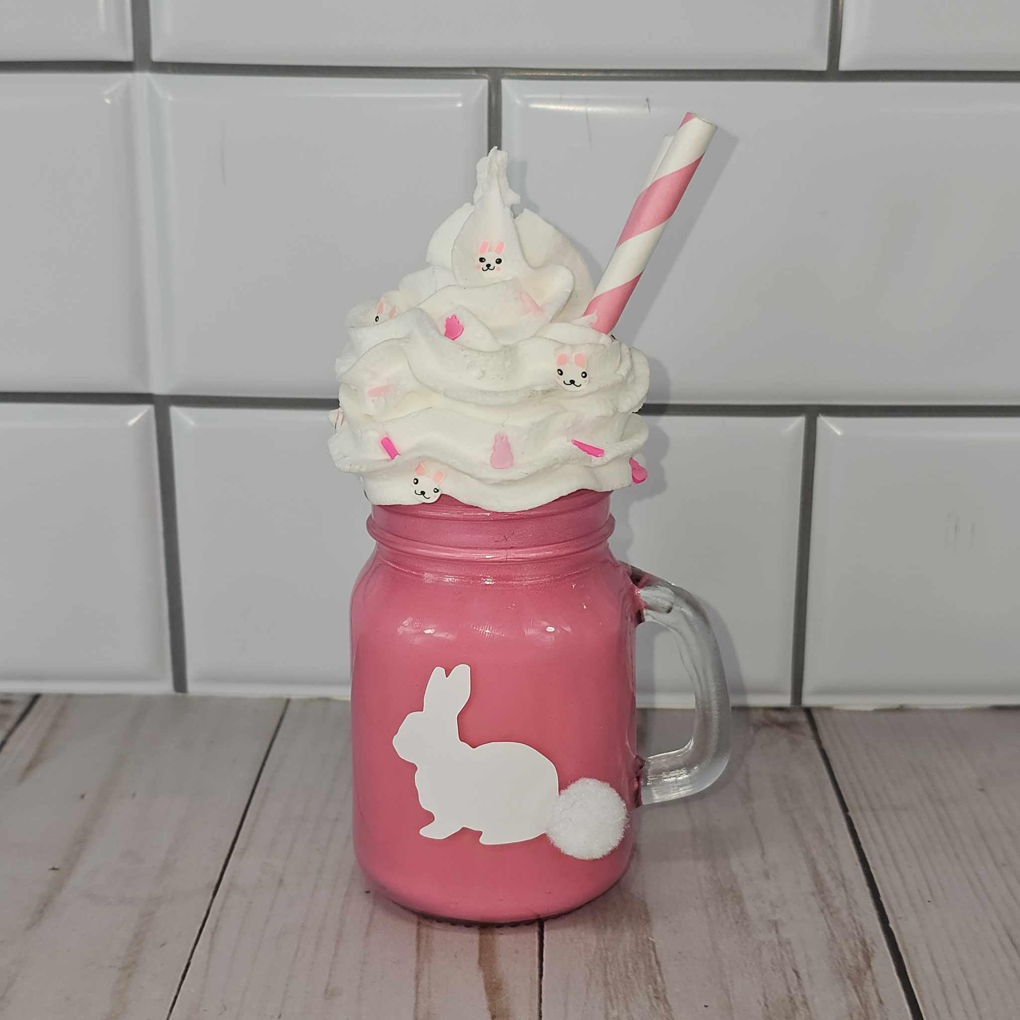 Easter Tiered Tray Decor Set - Pink Fake Ice Cream Milkshake & Mini Mason Jar - Easter Dessert Table Decorations for Spring Party, Home Decor, and Holiday Display