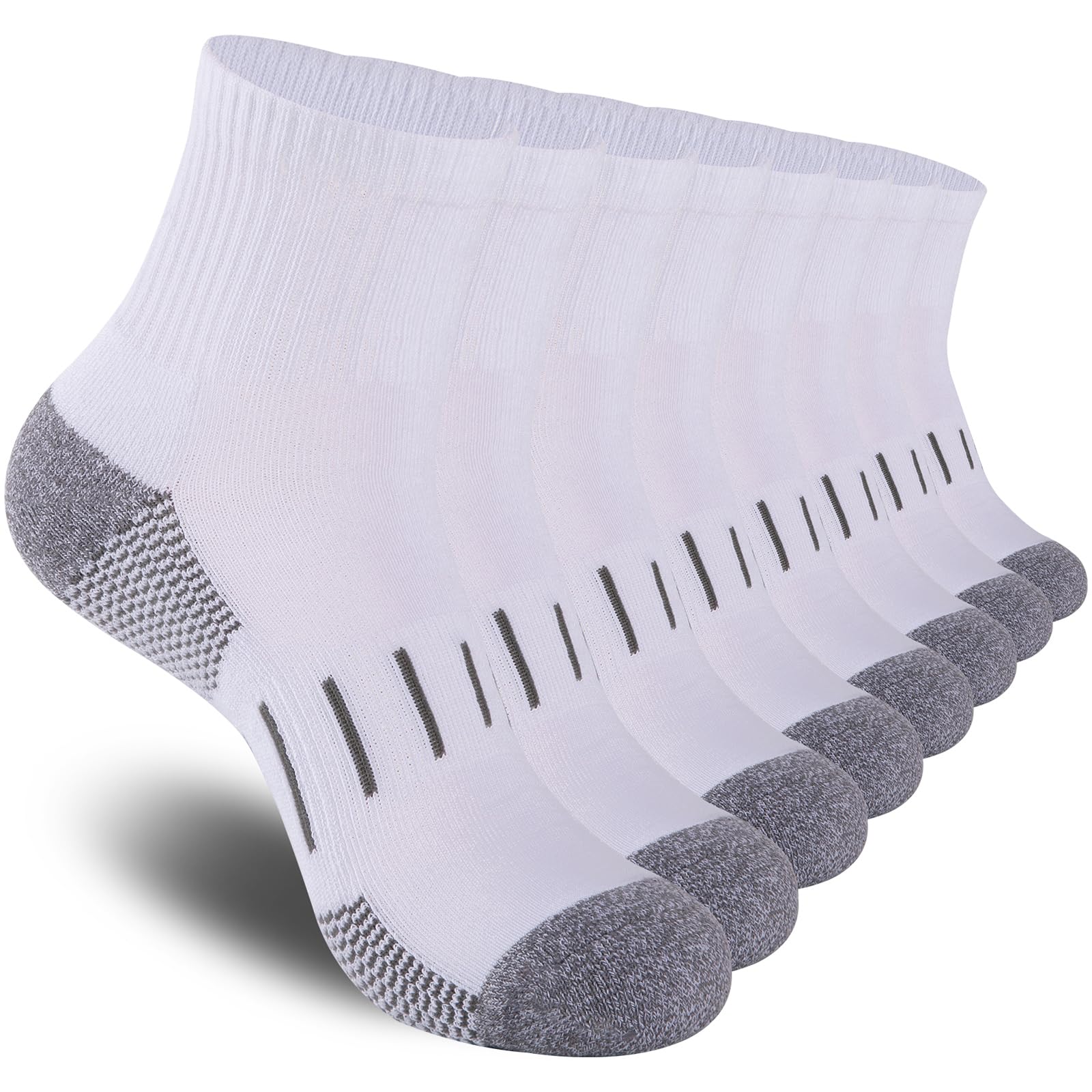Heatuff Men's Ankle Athletic Socks - 8 Pairs Moisture-Wicking Cushioned Quarter Socks for Running, Sports & Work - Breathable Performance Socks for Gym, Hiking & Everyday Wear