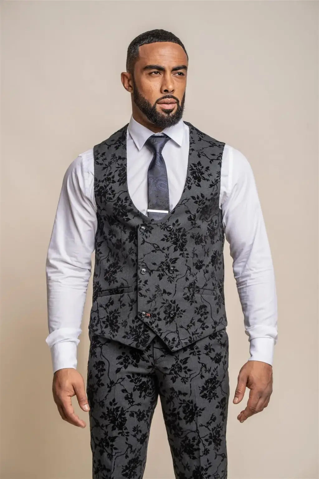 Cavani Georgi Floral Double Breasted Waistcoat for Men - Elegant Formal Vest for Weddings, Parties & Business Events