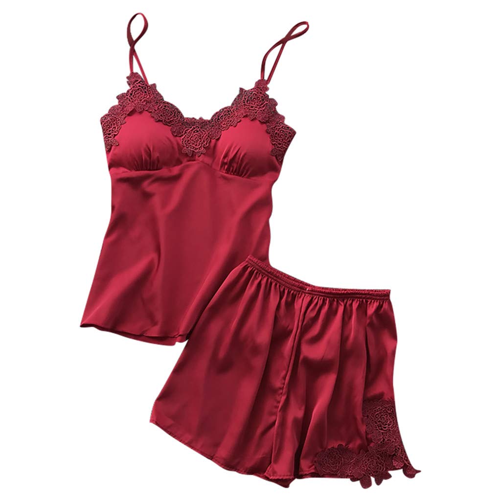 LEKODE Women's Pajamas Set - Lace Trim V-Neck Sleepwear for Women, Soft Comfortable Nightwear for Lounge, Sleep and Relaxation