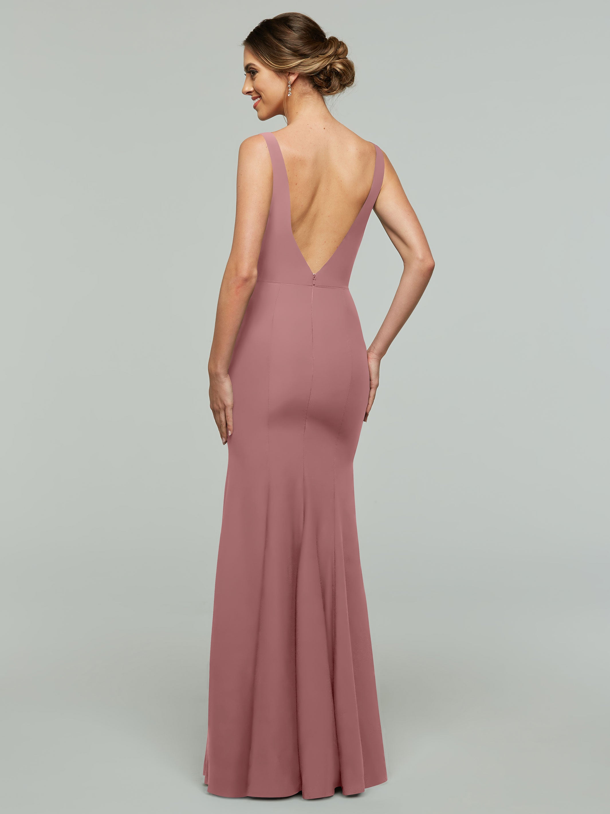 83010 Mermaid Stretch Chiffon Bridesmaid Dress with Plunging Neckline - Elegant Formal Gown for Weddings, Prom & Special Occasions