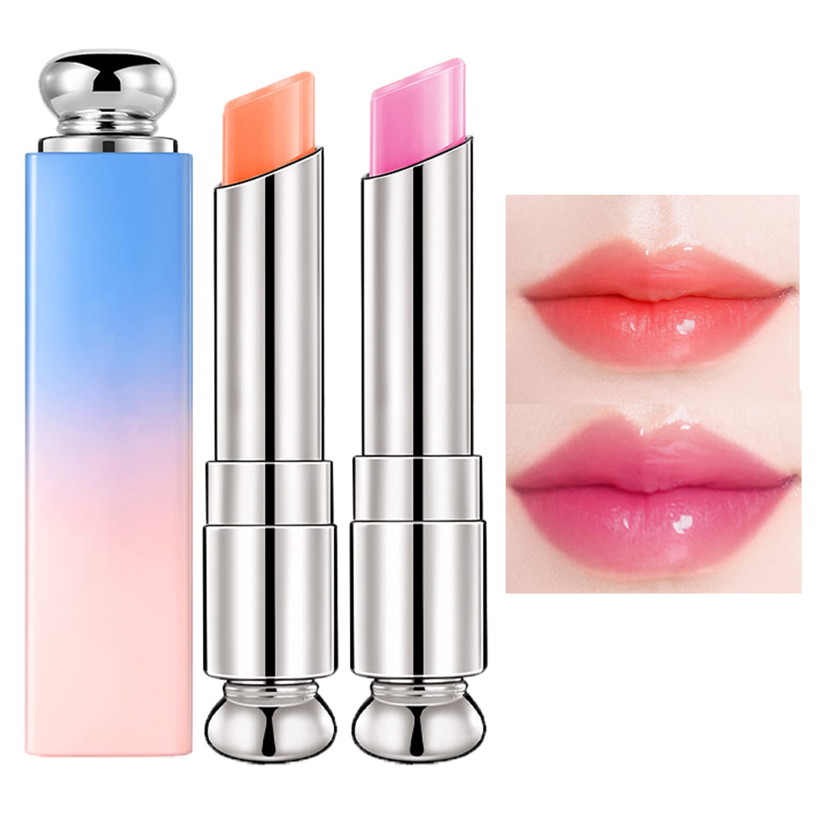 Long-Lasting Tinted Lip Balm - Moisturizing Lip Oil & Color-Changing Lip Gloss, Hydrating Pink Lipstick for Dry Lips, Non-Stick Lip Repair Treatment (2Pcs) - Perfect for Daily Wear, Date Night & Makeup Gift