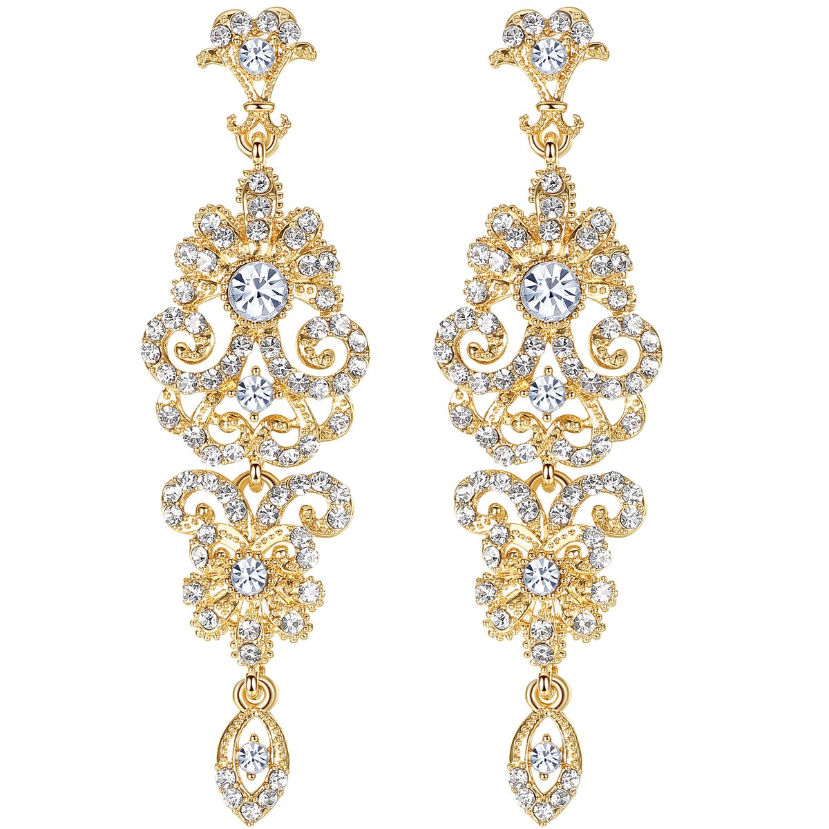 Mecresh Gold and Silver Rhinestone Chandelier Wedding Earrings for Brides – Elegant Dangle Earrings for Bridal Shower, Prom, Evening Party, and Special Occasions