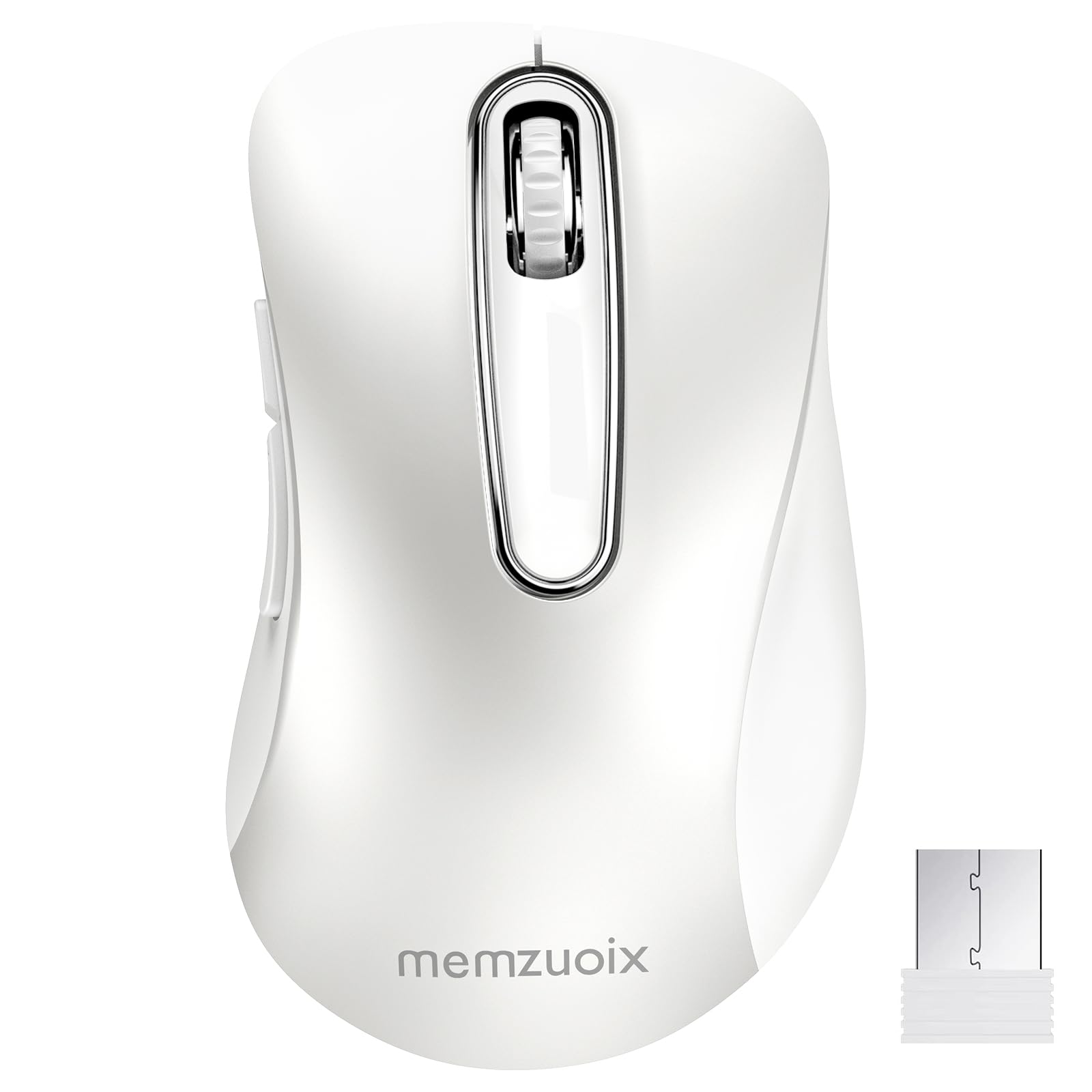 2.4G Wireless Mouse with USB Receiver - 1200 DPI Ergonomic Cordless Mouse for Laptop, PC, Desktop - Portable Battery Powered 5-Button Computer Mouse (White) - Perfect for Office Work, Gaming & Travel Use