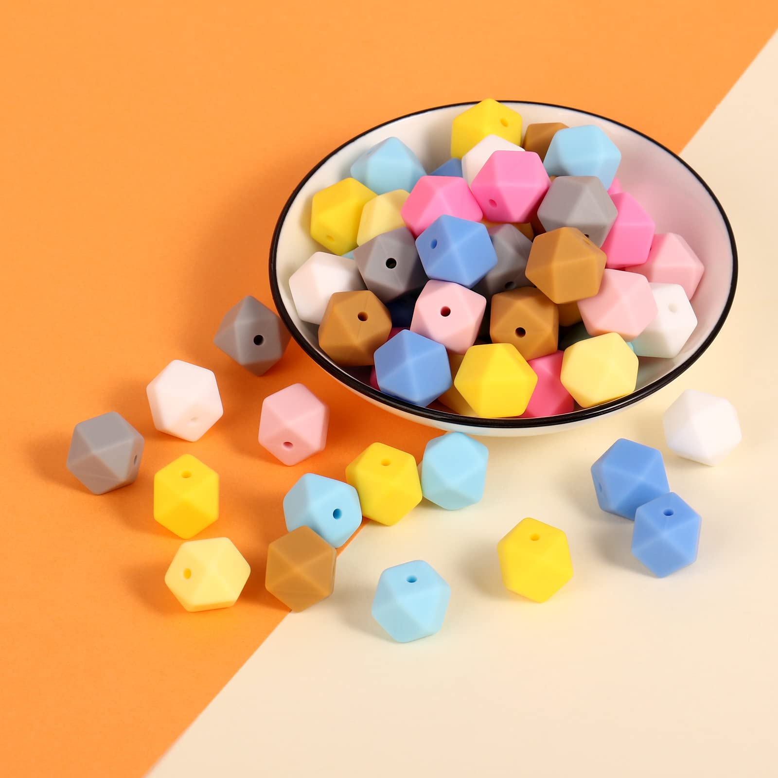 14mm Hexagon Silicone Beads Bulk - 60PCS for DIY Jewelry Making & Keychains