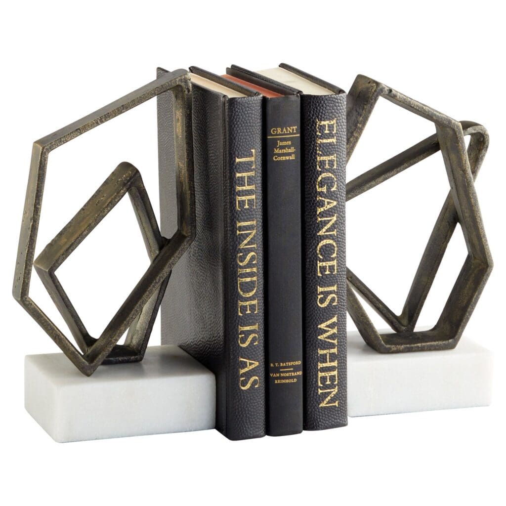 Cyan Design 11508 Euclid Bookends - White & Bronze - Elegant Bookend Set for Home Office, Library, and Bookshelf Decor