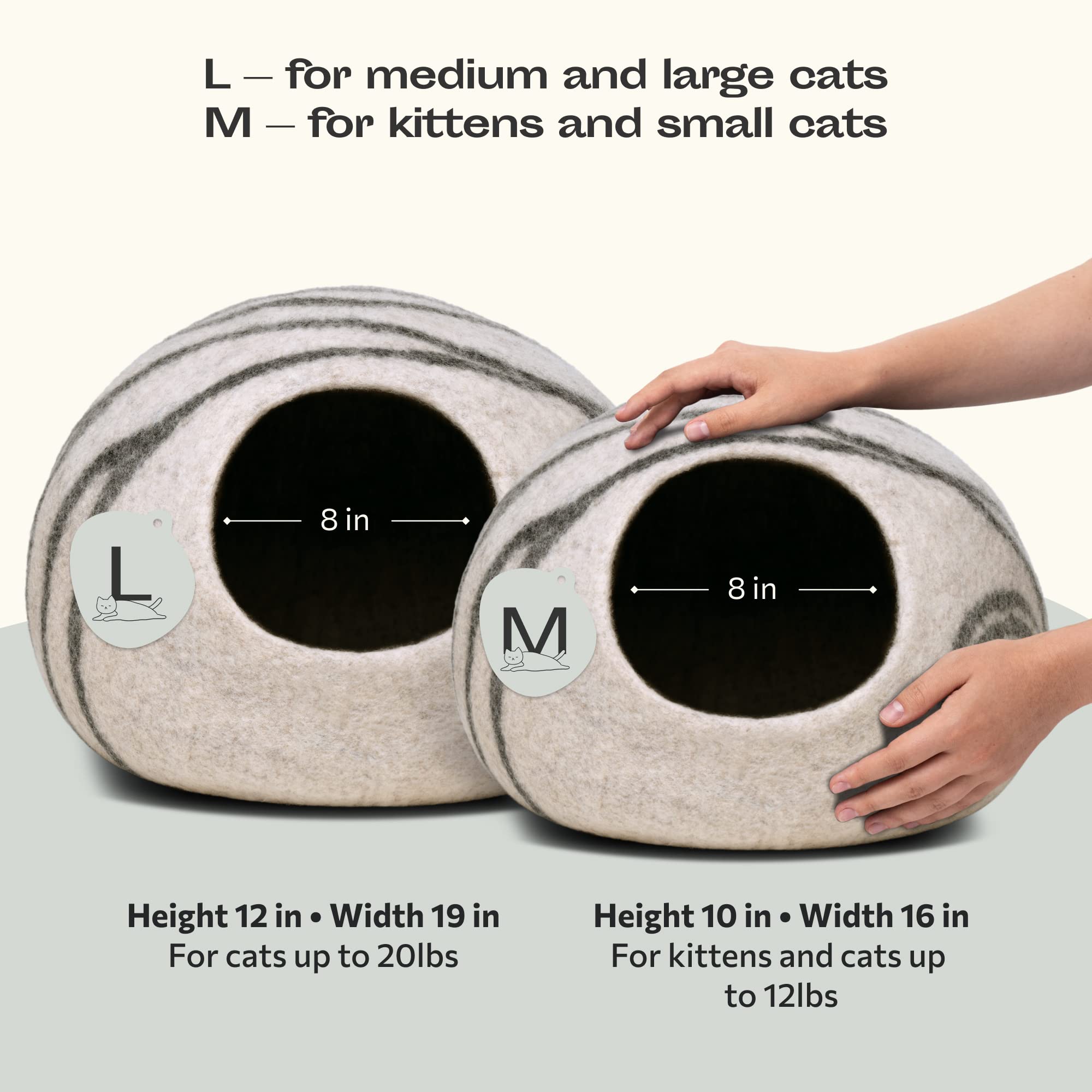 Premium Felt Cat Bed Cave & Wool Ball Toys Bundle - Cozy Light Grey Medium Cat Cave with 6-Pack Natural Wool Balls for Indoor Cats - Perfect for Napping, Playtime & Stress Relief