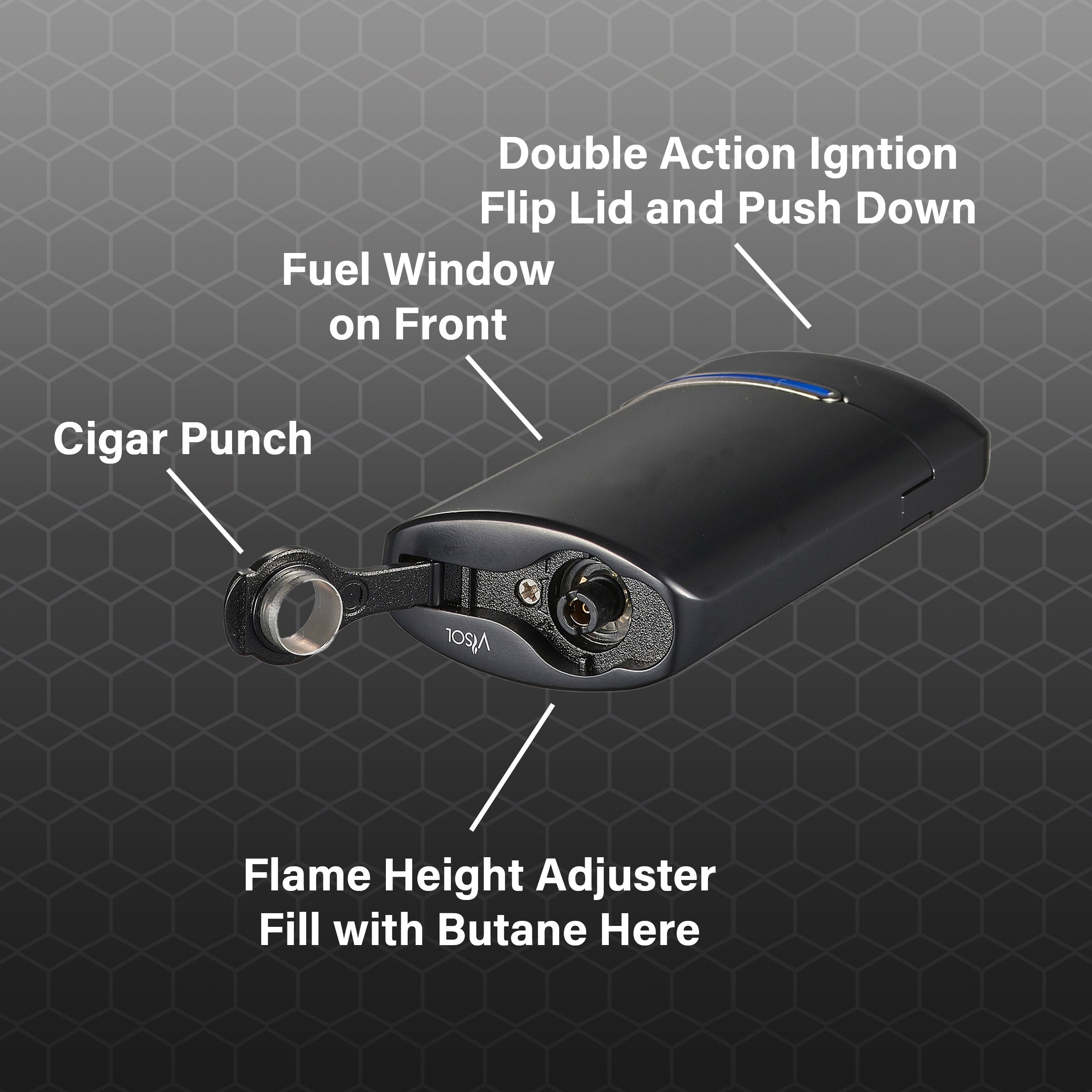 Premium Visol Panda Triple Flame Cigar Lighter - Windproof Butane Torch for Cigars & Cigarettes (Black) - Perfect for Outdoor Smoking, Gifts & Luxury Accessories