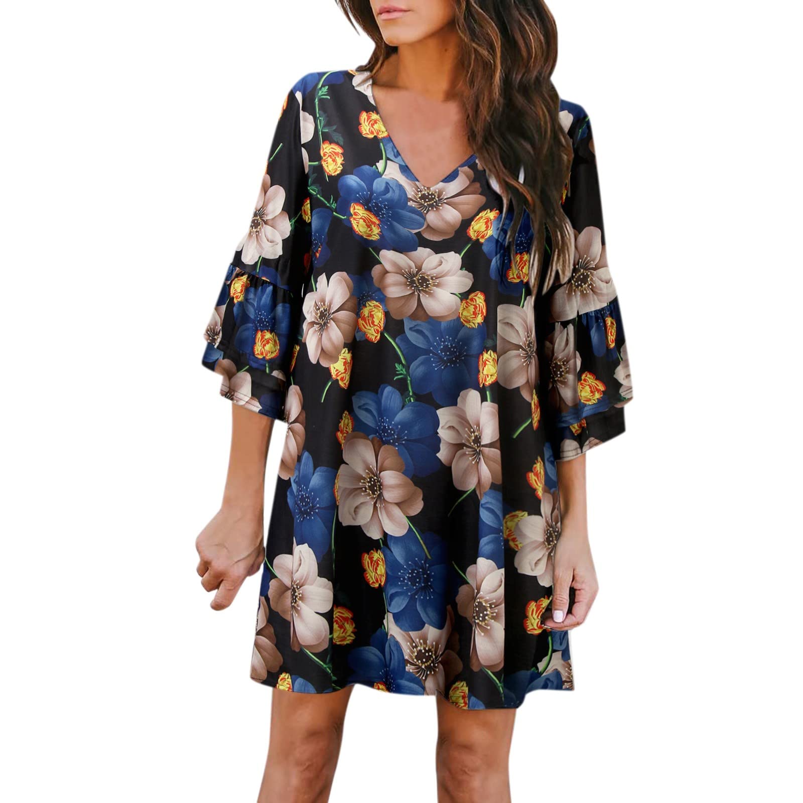 2023 Trendy Women's Summer Beach Dresses - Floral Print Short Sleeve Round Neck Casual Sundress | Perfect for Vacations, Pool Parties & Tropical Getaways