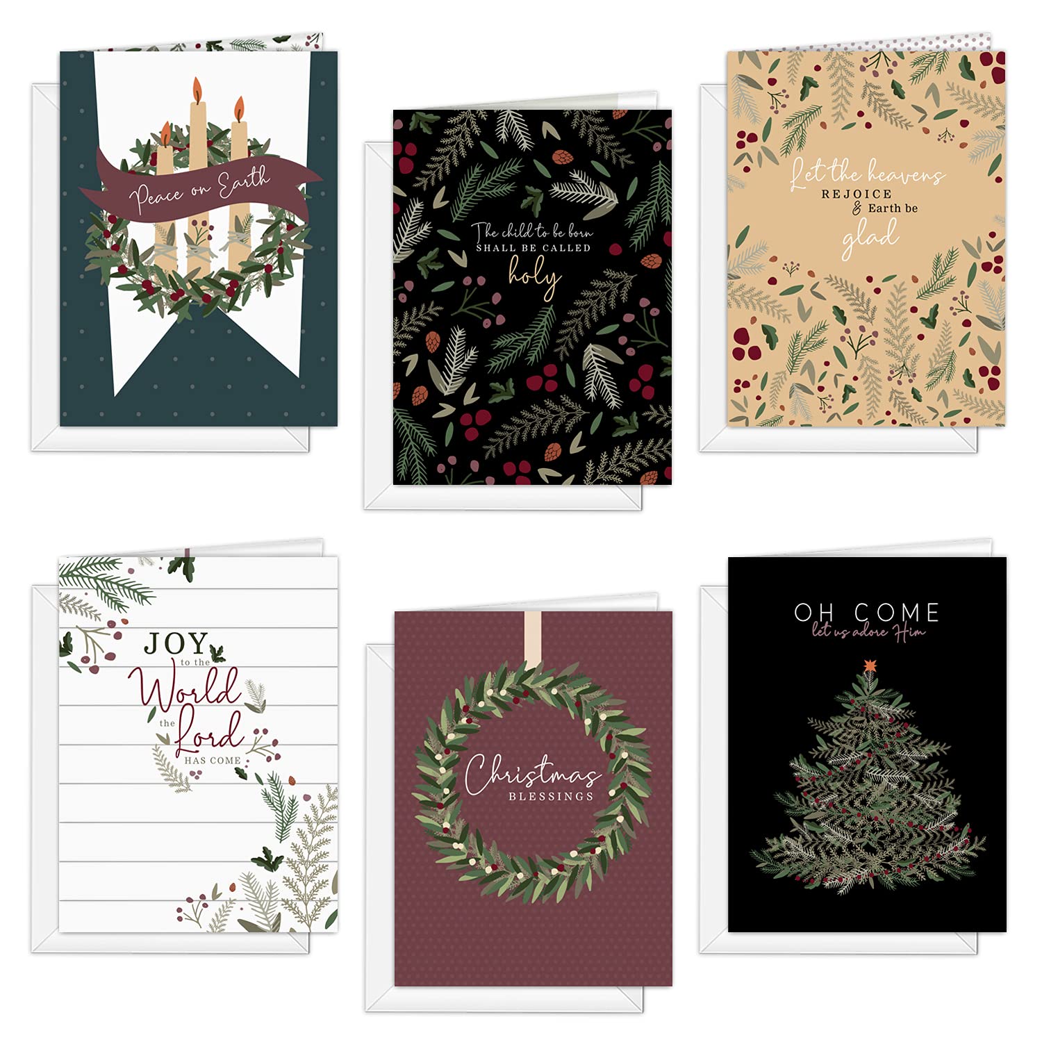 Religious Farmhouse Christmas Cards - 24 Pack Christian Holiday Greeting Cards with White Envelopes (4 5/8