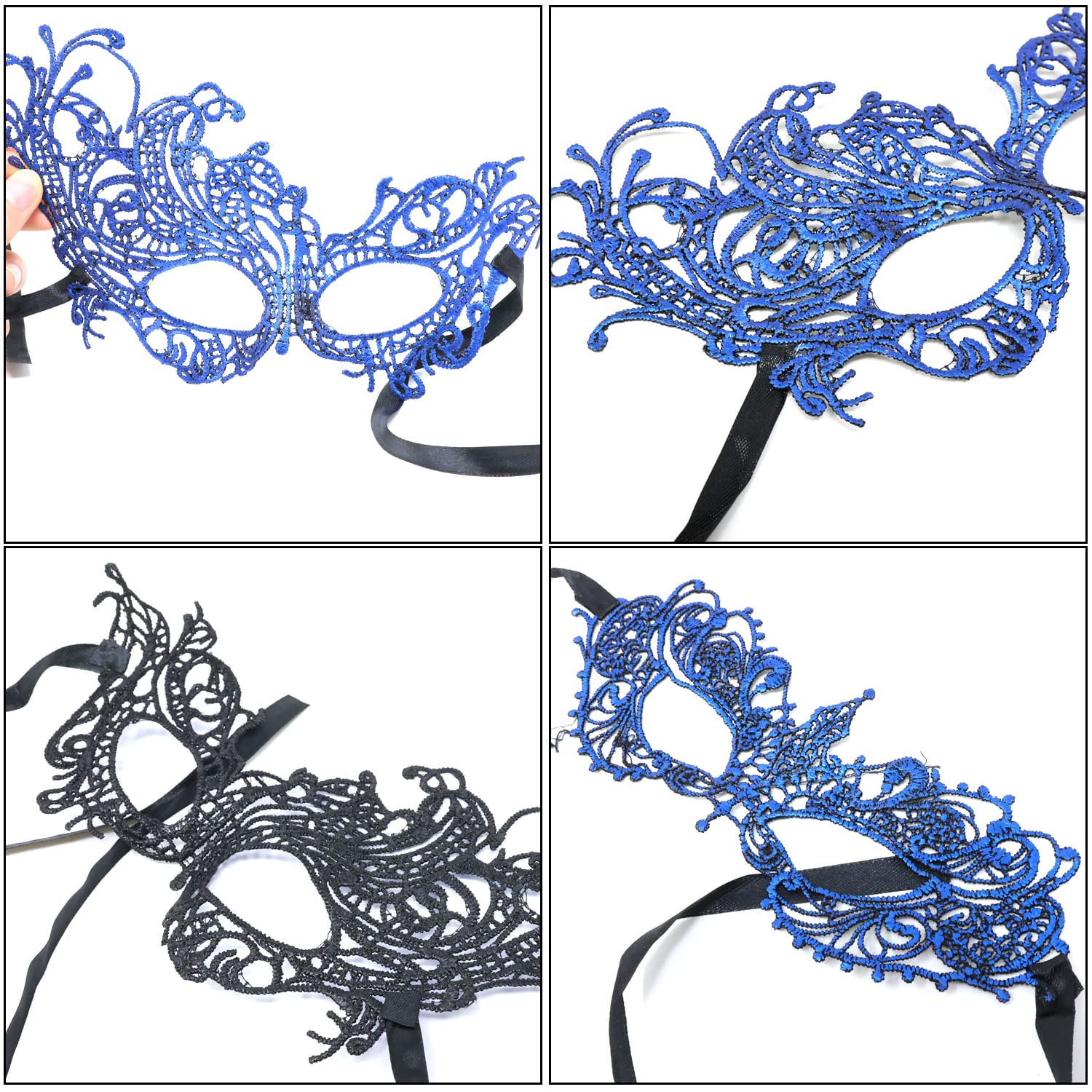Honbay 2PCS Elegant Lace Masquerade Masks for Halloween Party, Prom Night, Costume Ball, Photo Shoot - Perfect for Mardi Gras, Cosplay and Themed Events