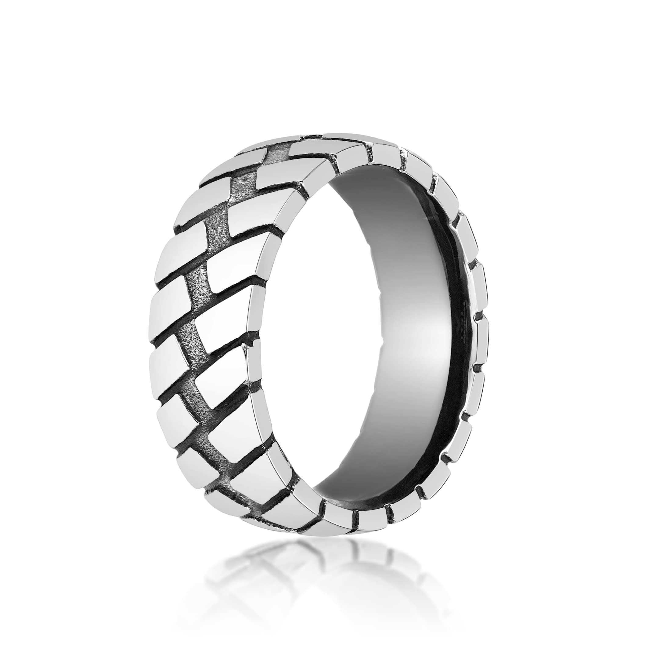 Stainless Steel Black Ion Plated Tire Design Band Ring for Men - Sizes 8-12 | Durable Men's Jewelry for Everyday Wear, Gifts & Motorcycle Enthusiasts