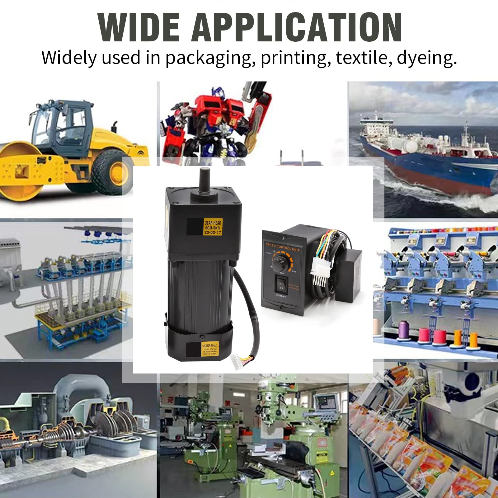 250W 5K Adjustable Variable Speed AC Gear Motor 110V with Speed Controller (0-270 RPM) - Industrial Use for Machinery, Conveyors, and Automation Systems