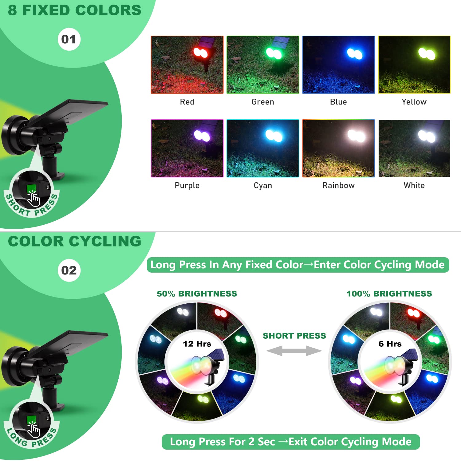Kasonic Solar Spot Lights Outdoor - 4 Pack Color Changing Waterproof LED Landscape Spotlights with Dark Sensing Auto On/Off for Garden, Yard, Pathway & Walkway - Perfect for Patio, Deck, Driveway & Backyard Lighting