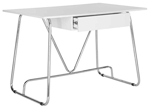 Safavieh Malloy Mid-Century Modern White & Chrome Writing Desk - Stylish Home Office Furniture for Work & Study