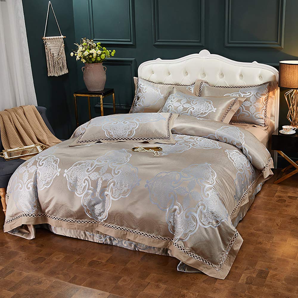 **Luxury 4-Piece King Size Bedding Set - Purple Satin Jacquard Duvet Cover & Sheet Set | 100% Cotton Soft Bed Sheets for Master Bedroom, Guest Room & Hotel Use**
