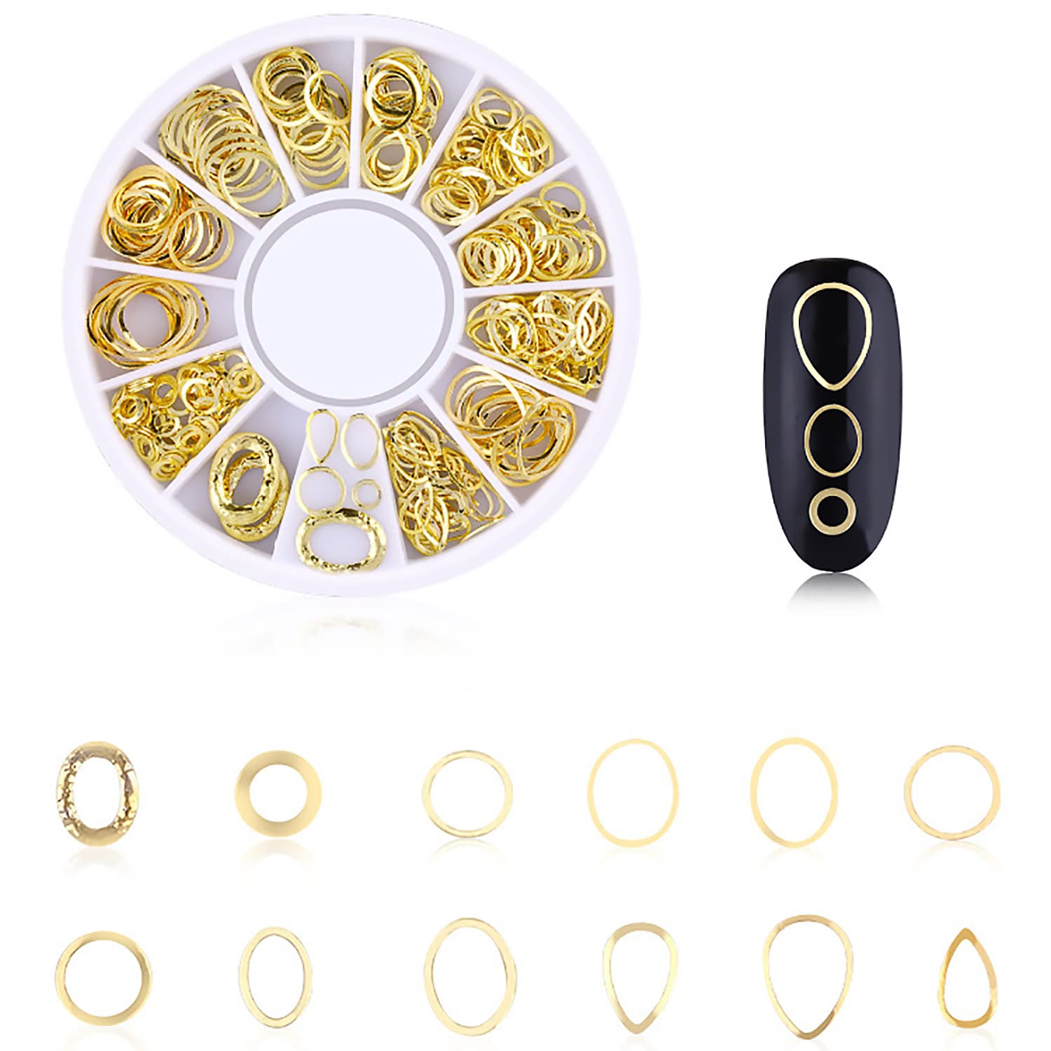 DANNEASY 3D Nail Charms - Gold Nail Art Studs & Jewelry for Acrylic Nails DIY - 6 Boxes Set for Professional Salon, Home Manicure & Nail Art Decoration