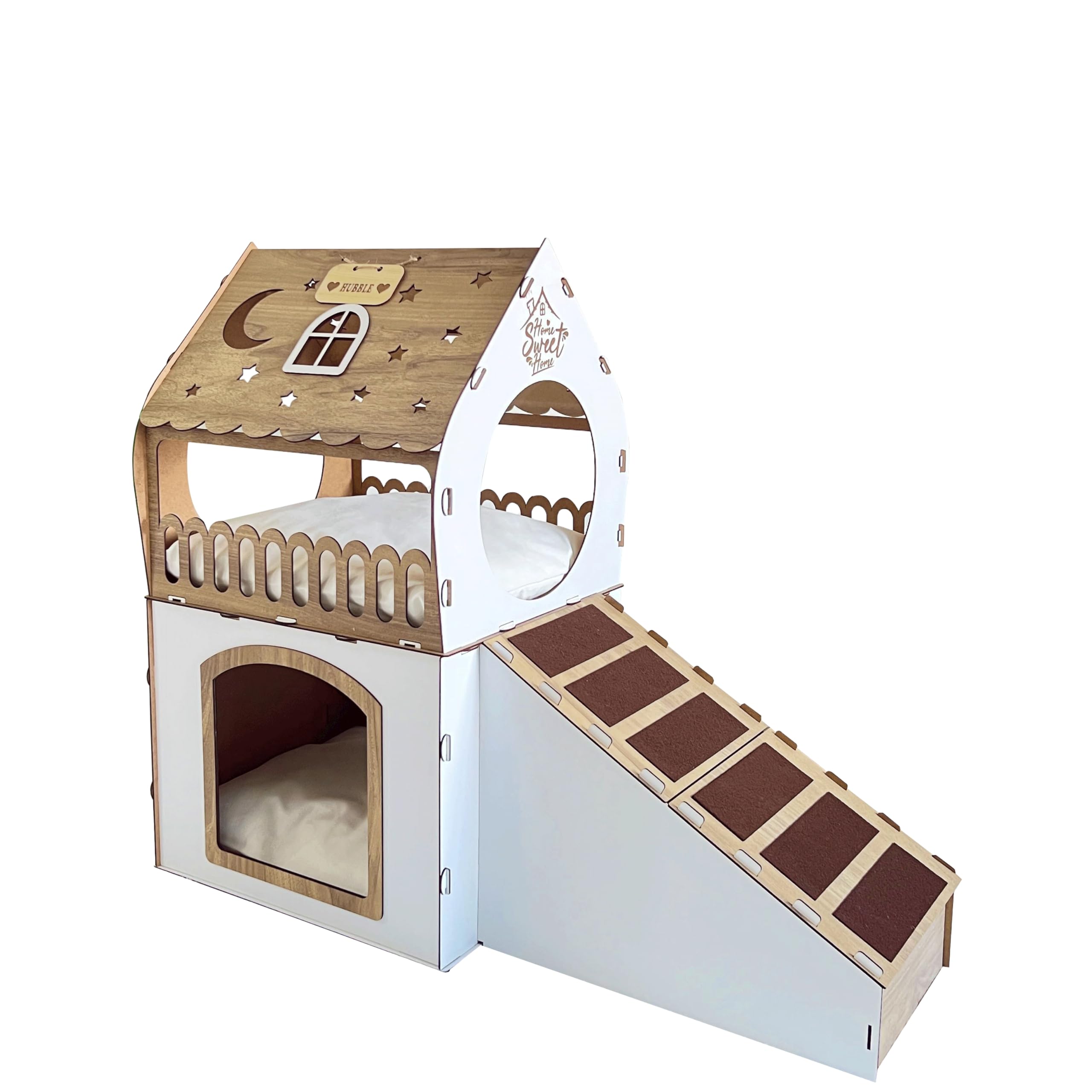 Premium Wooden Rabbit House - Modern Rabbit Castle for 2 Rabbits, Guinea Pigs & Chinchillas | Extra Large Pet Bed & Furniture for Small Animals (Large, White-Modena) | Perfect for Indoor Cages, Playpens & Cozy Pet Napping Spots