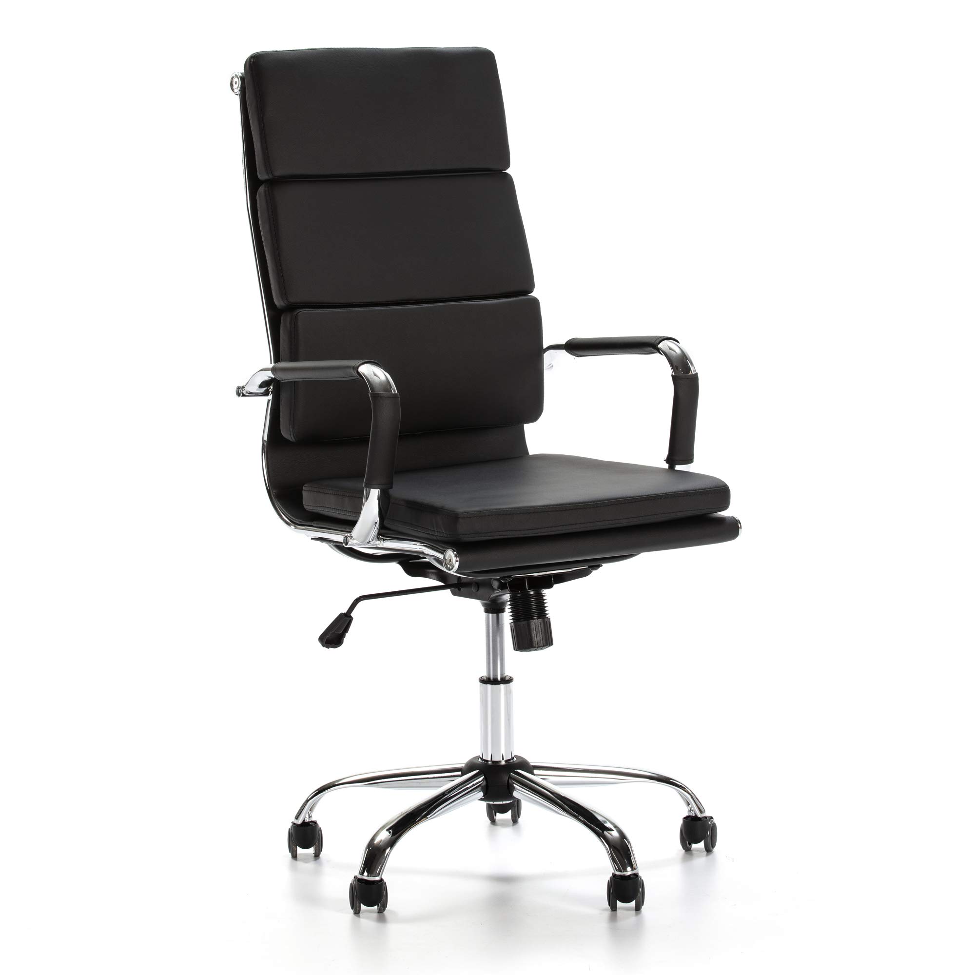 VS Venta-stock Morgan Black Synthetic Leather Office Chair - Adjustable Height, Reclining Executive Chair with Padded Headrest & Cushion, Ergonomic Design - Perfect for Home Office & Workspaces