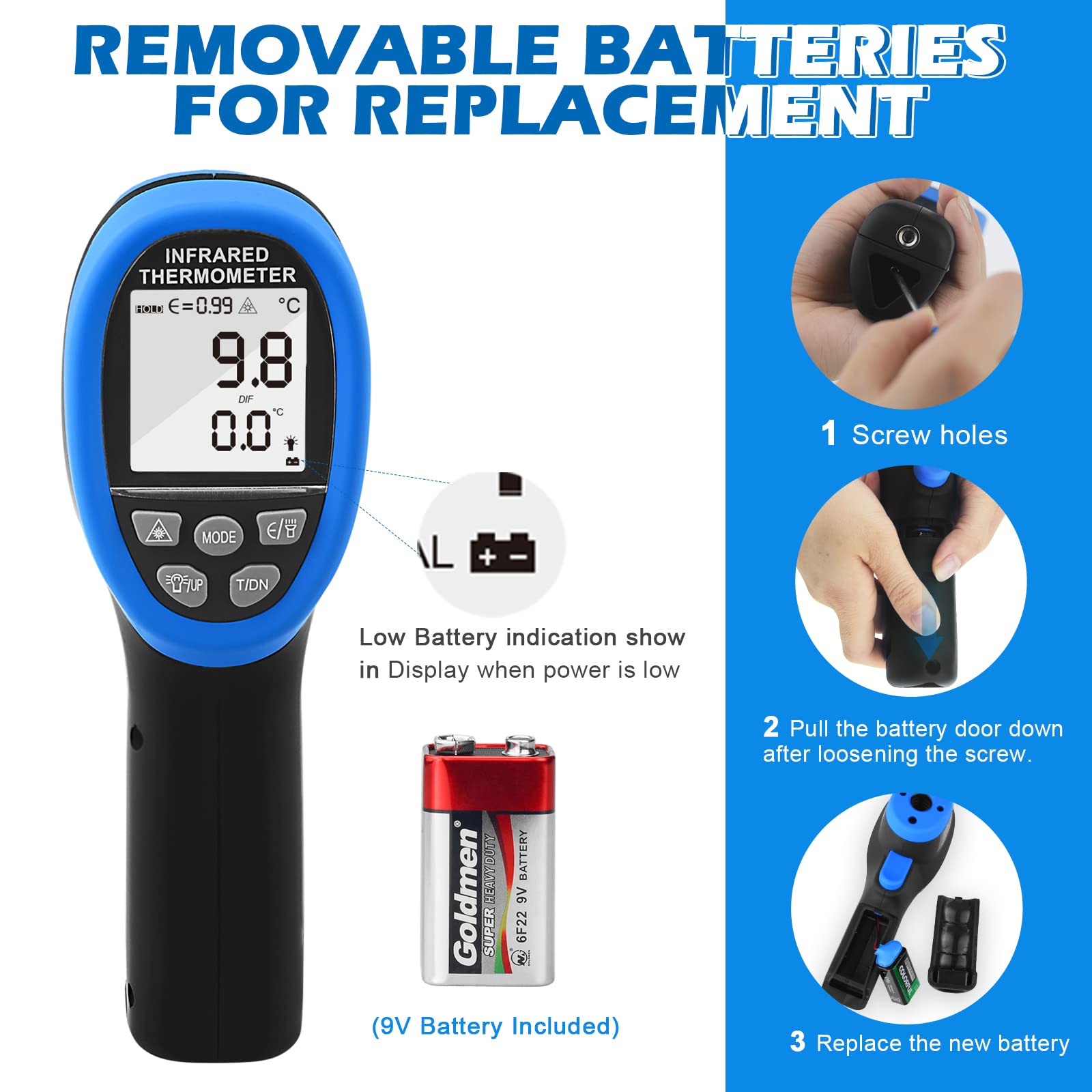 Non-Contact Infrared Thermometer Gun 30:1 Ratio -58°F to 2732°F (-50°C~1500°C) with Mobile App for Pizza Ovens, Kilns, Forges, Metalworking & HVAC - RQ-1500APP Industrial Temperature Gun (Not for Human Use)