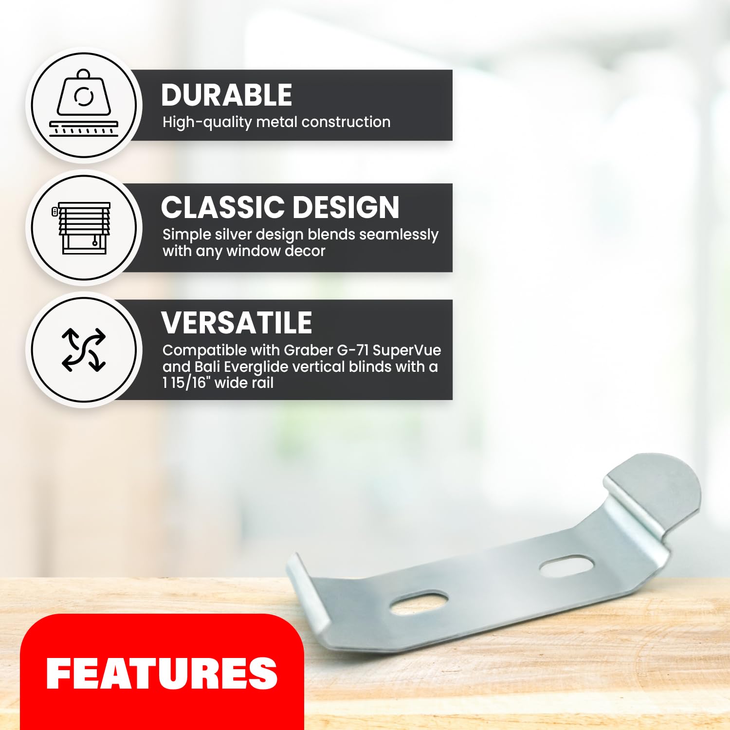 1-15/16 Inch Vertical Blind Bracket Clips with Mounting Screws & Plugs - Heavy Duty Drapery Hardware for Window Treatments - 12 Pack - Perfect for Living Room, Bedroom & Office Blinds