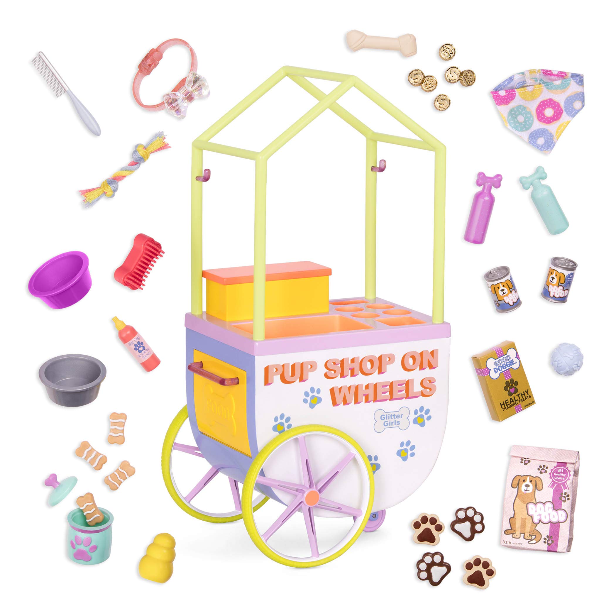 Glitter Girls Pop Ruedas Pup Shop on Wheels Playset - Brown Small Pet Toy for Kids (Branford Ltd. GG57145Z) | Perfect for Pretend Play, Birthday Gifts & Interactive Puppy Fun