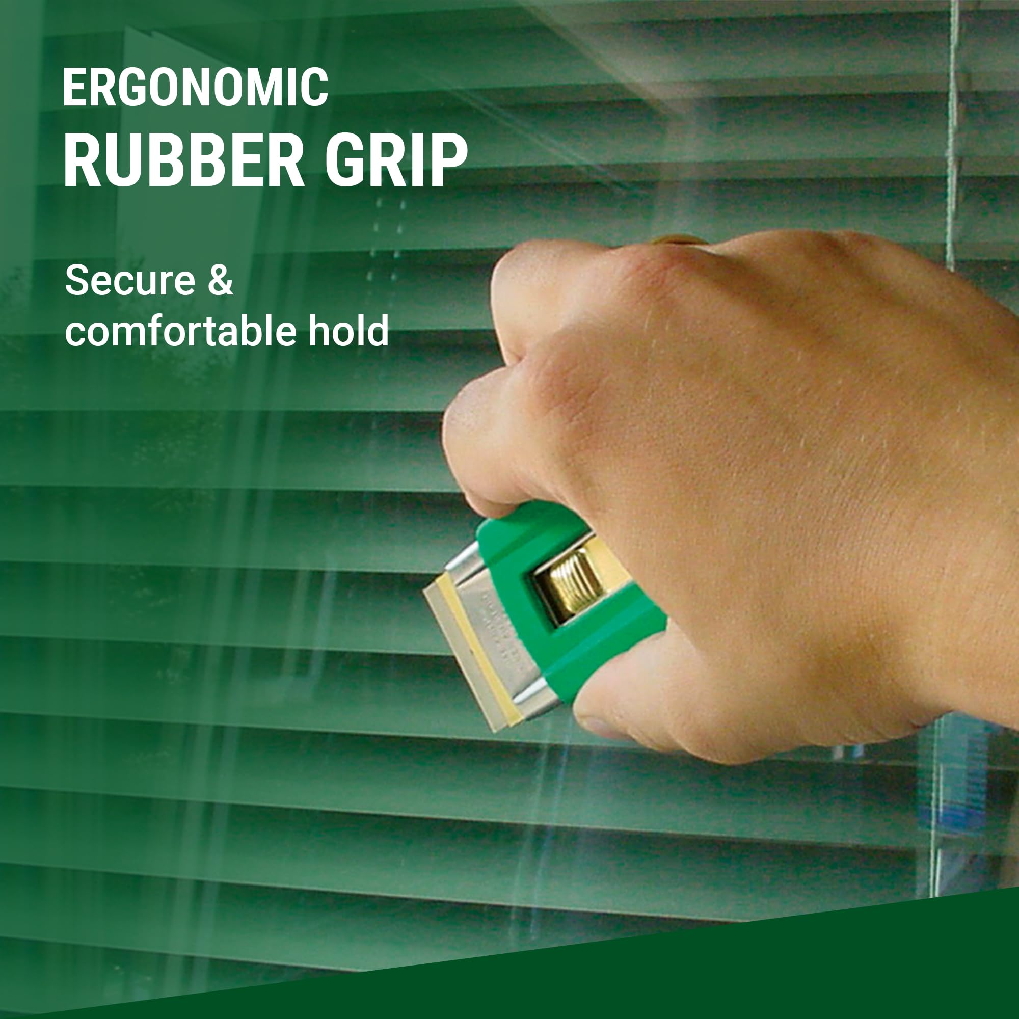 UNGER ErgoTec Professional Window Glass Scraper - Heavy Duty Safety Scraping Tool for Window Cleaning - Removes Tough Dirt, Tape, Stickers & Paint from Glass - Perfect for Home, Office and Commercial Window Maintenance
