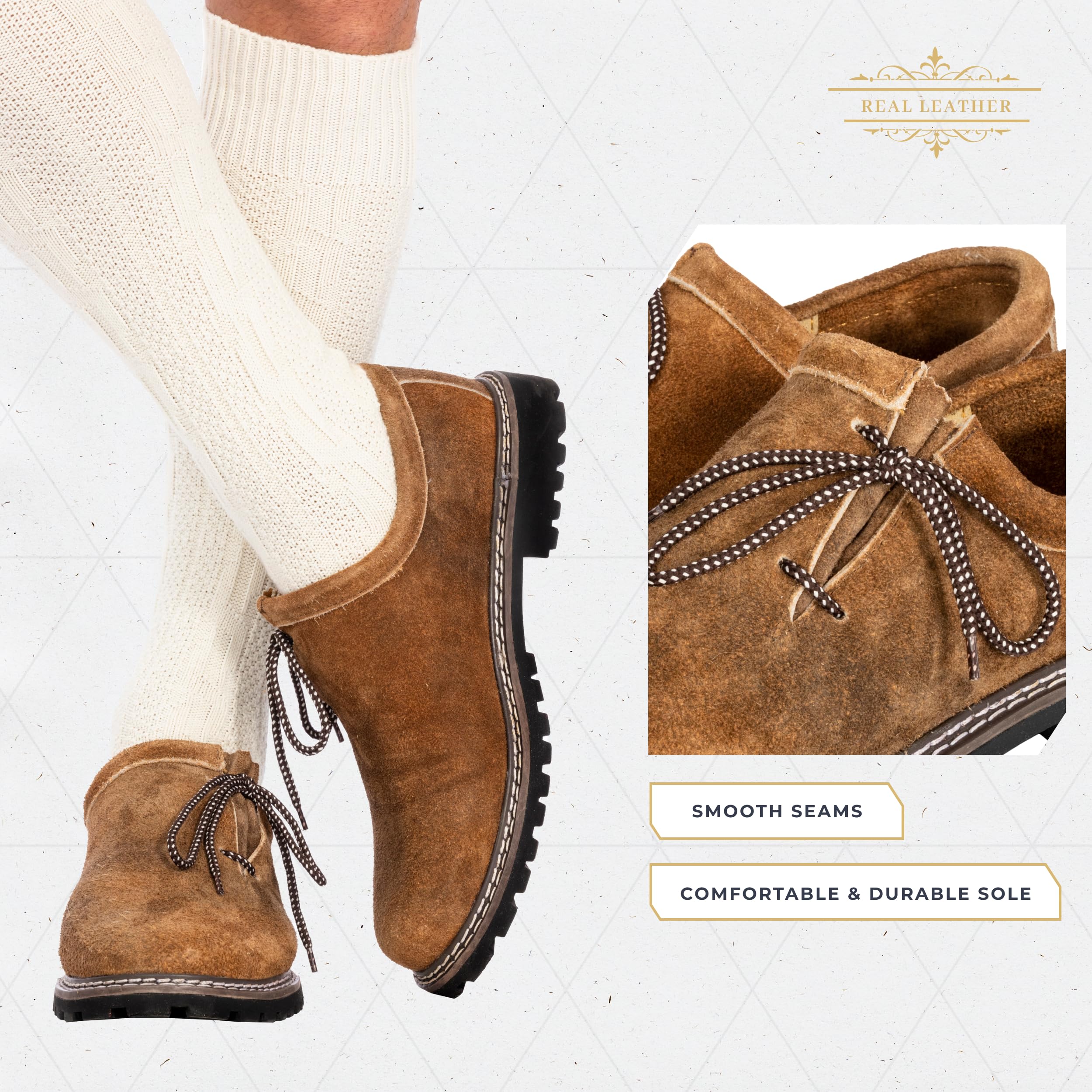 Authentic German Lederhosen Shoes - Genuine Leather Trachten Boots for Oktoberfest Outfit | Dark Brown Haferl Shoes for Bavarian Costume, Beer Festival & Traditional Events