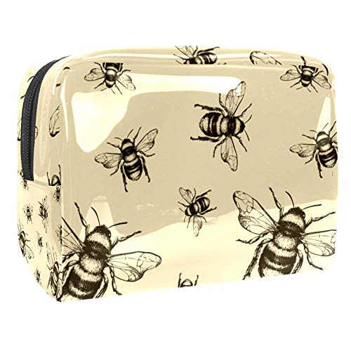 Honey Bee Print PVC Cosmetic Bag - Waterproof Travel Makeup Pouch with Zipper for Women & Girls | Portable Toiletry Organizer for Vacation, Gym & Daily Use