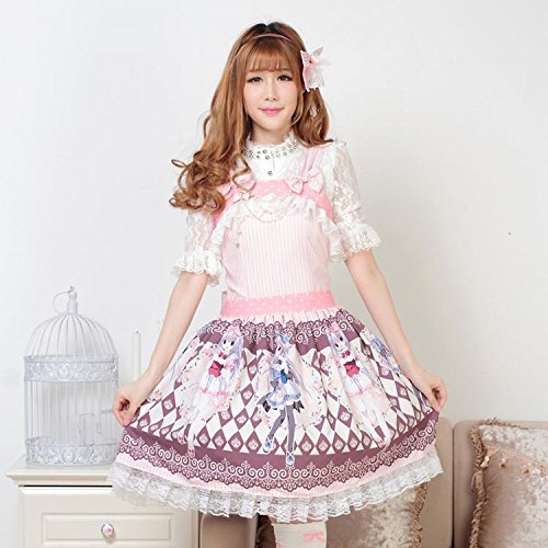 Women's Pink Polyester Lolita Dress with Rose Straps & Princess Print - Sweet Cute Gothic Fashion for Cosplay, Tea Parties & Special Occasions