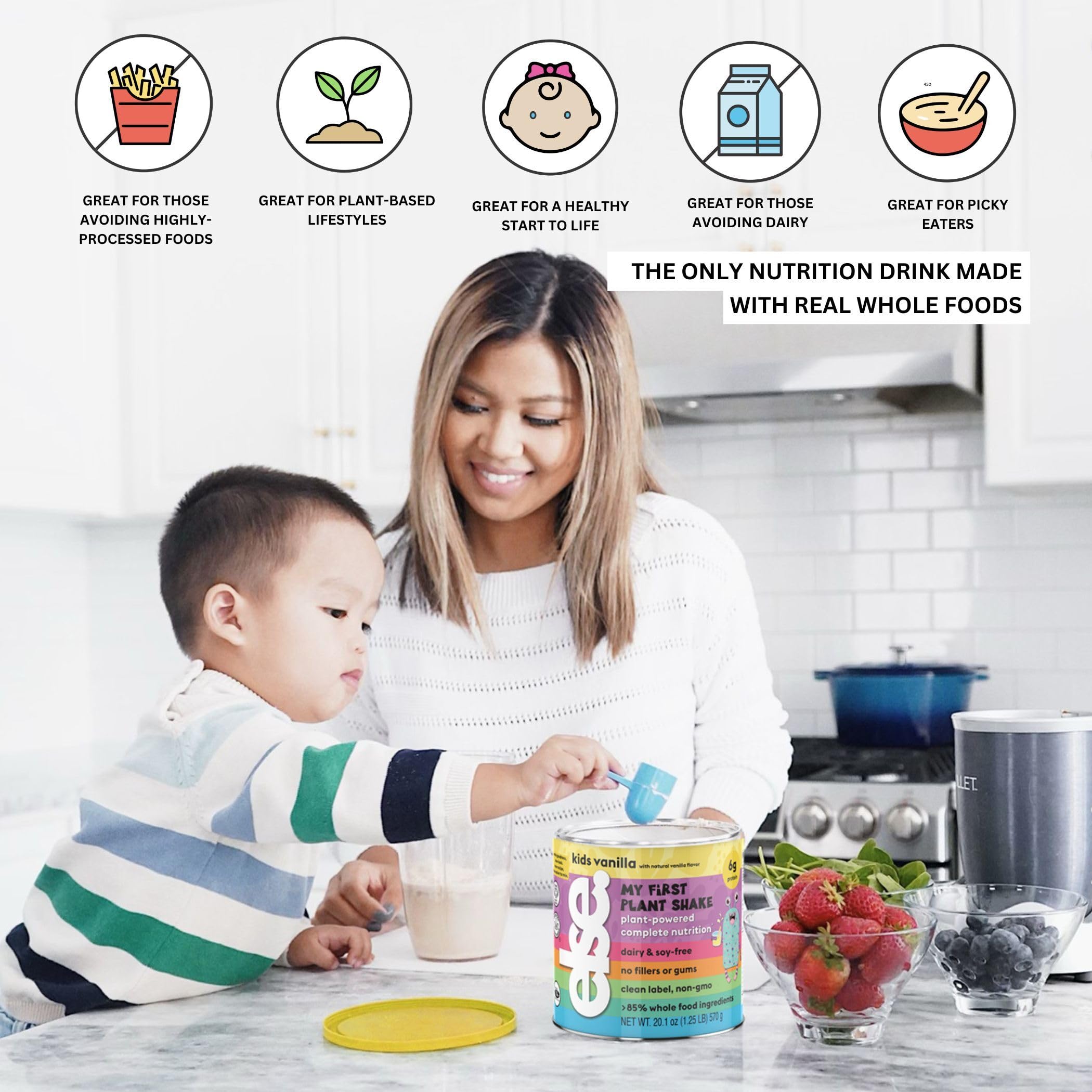 ELSE NUTRITION Plant-Based Kids Protein Shake Powder for Ages 2-12 - Dairy-Free, Complete Nutrition with 25 Vitamins & Minerals | Healthy Vanilla Flavored Snack for Toddlers & Children | Perfect for School Lunches, After-School Activities & Picky Eaters
