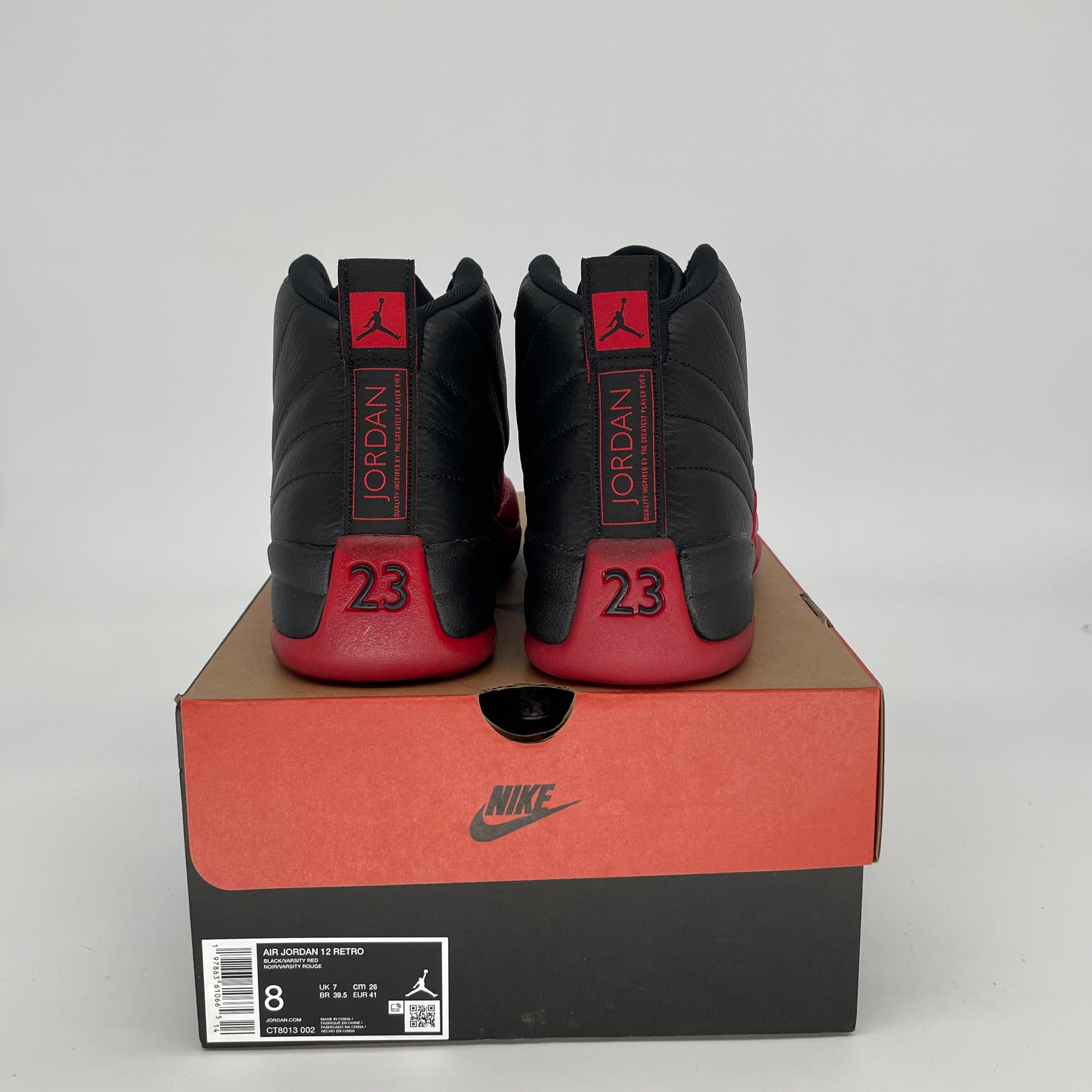 Original Air Jordan 12 Retro 'Flu Game' Basketball Shoes - Men's Size 8 / Women's Size 9.5W (Black/Varsity Red) CT8013-002 - Perfect for NBA Games, Streetwear & Sneaker Collection