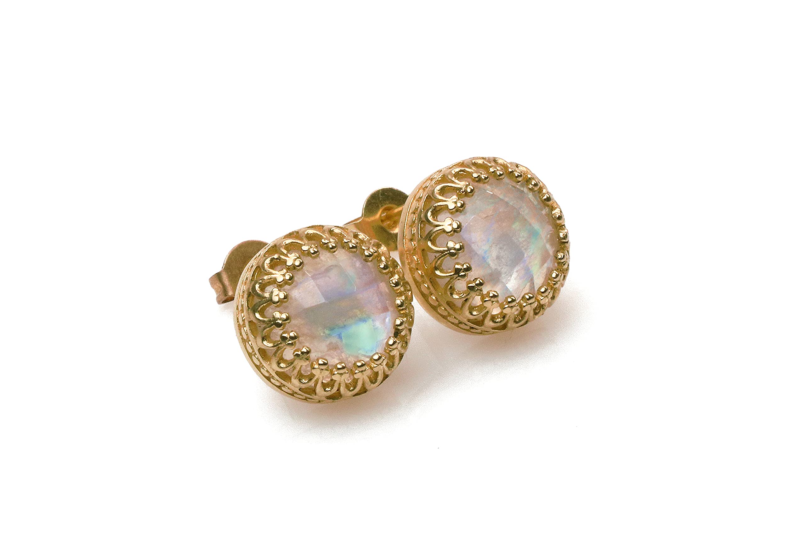 10mm Moonstone Post Earrings for Women - 14k Gold Filled Anemone Jewelry - Perfect Gift for Sister, Mom & Friend with Gift Box - Elegant Everyday Wear & Special Occasion Jewelry