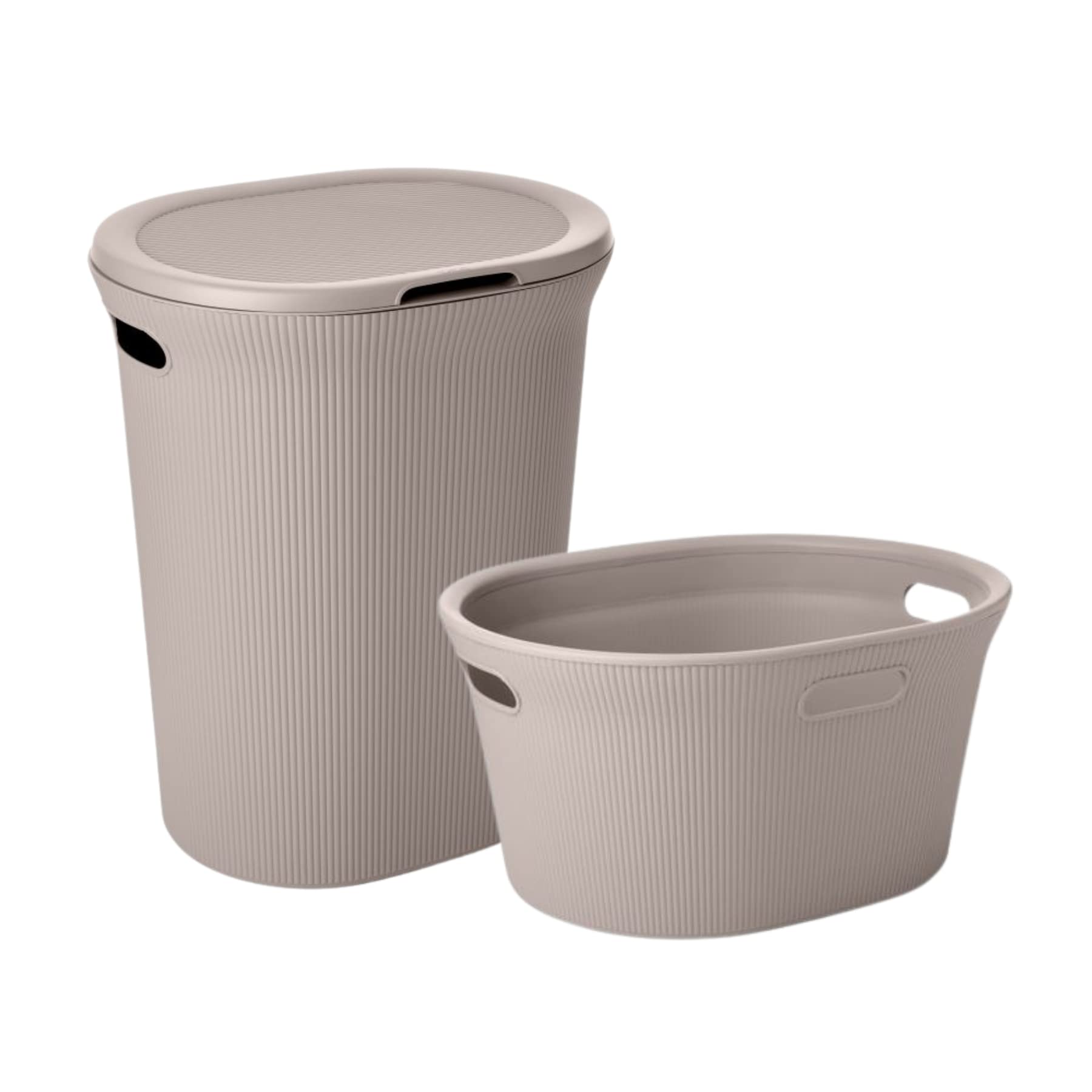 Superior Ribbed Laundry Basket Set of 2 with Lid & Handles - Taupe Plastic Storage Organizer for Clothes, Towels & Linens | Perfect for Bedroom, Bathroom, College Dorm & Laundry Room Organization