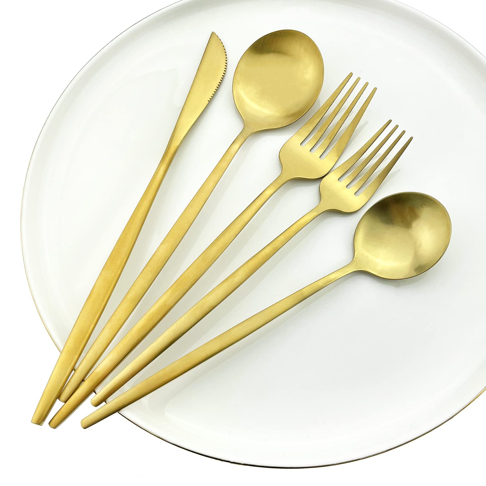 6-Piece Stainless Steel Salad & Dessert Forks Set - 18/0 Matte Gold Flatware (7.48-Inch) - Perfect for Dinner Parties, Wedding Receptions & Fine Dining