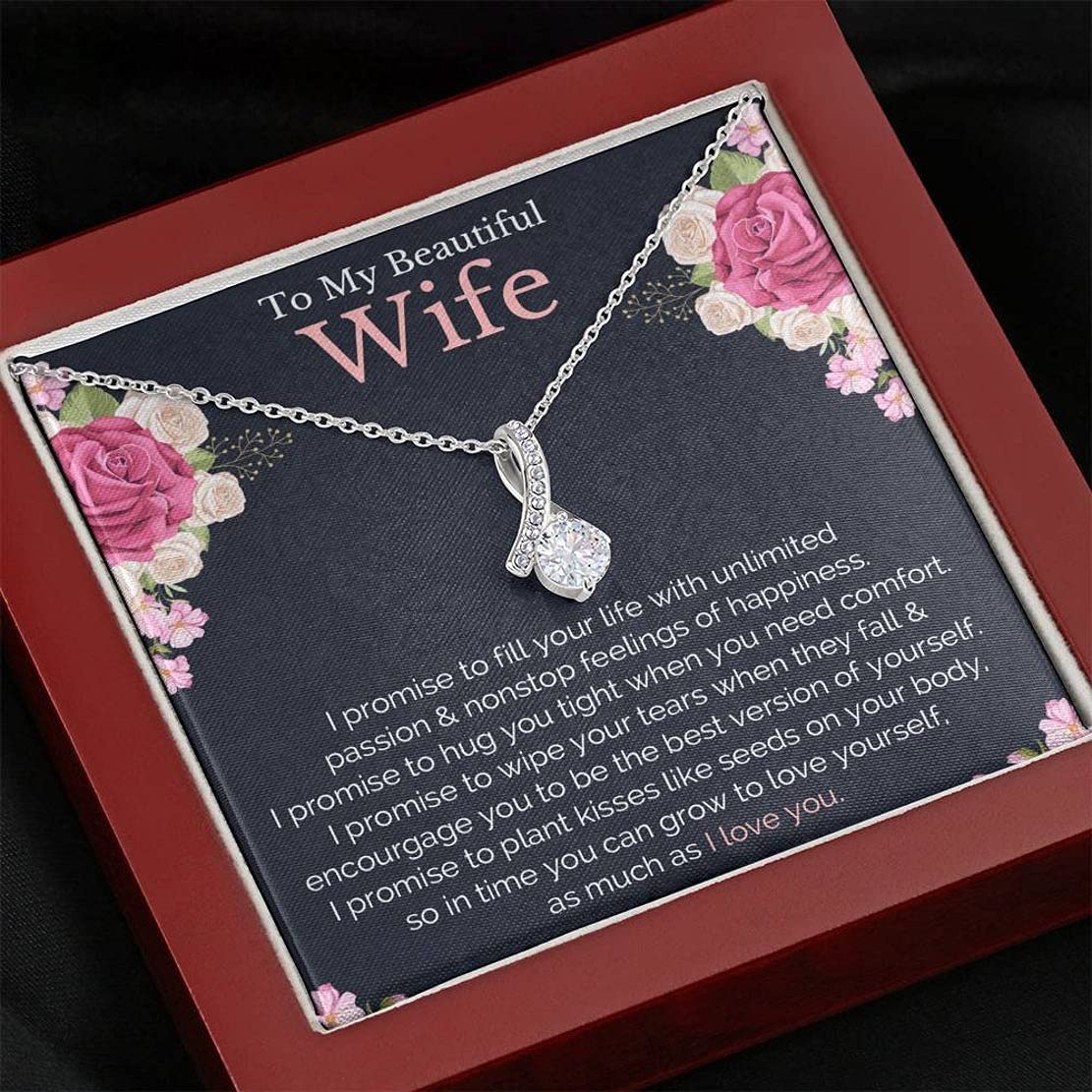 Personalized Necklace Gift for Wife with Message Card - Sentimental Anniversary, Birthday, Christmas & Vacation Surprise from Husband for Romantic Moments