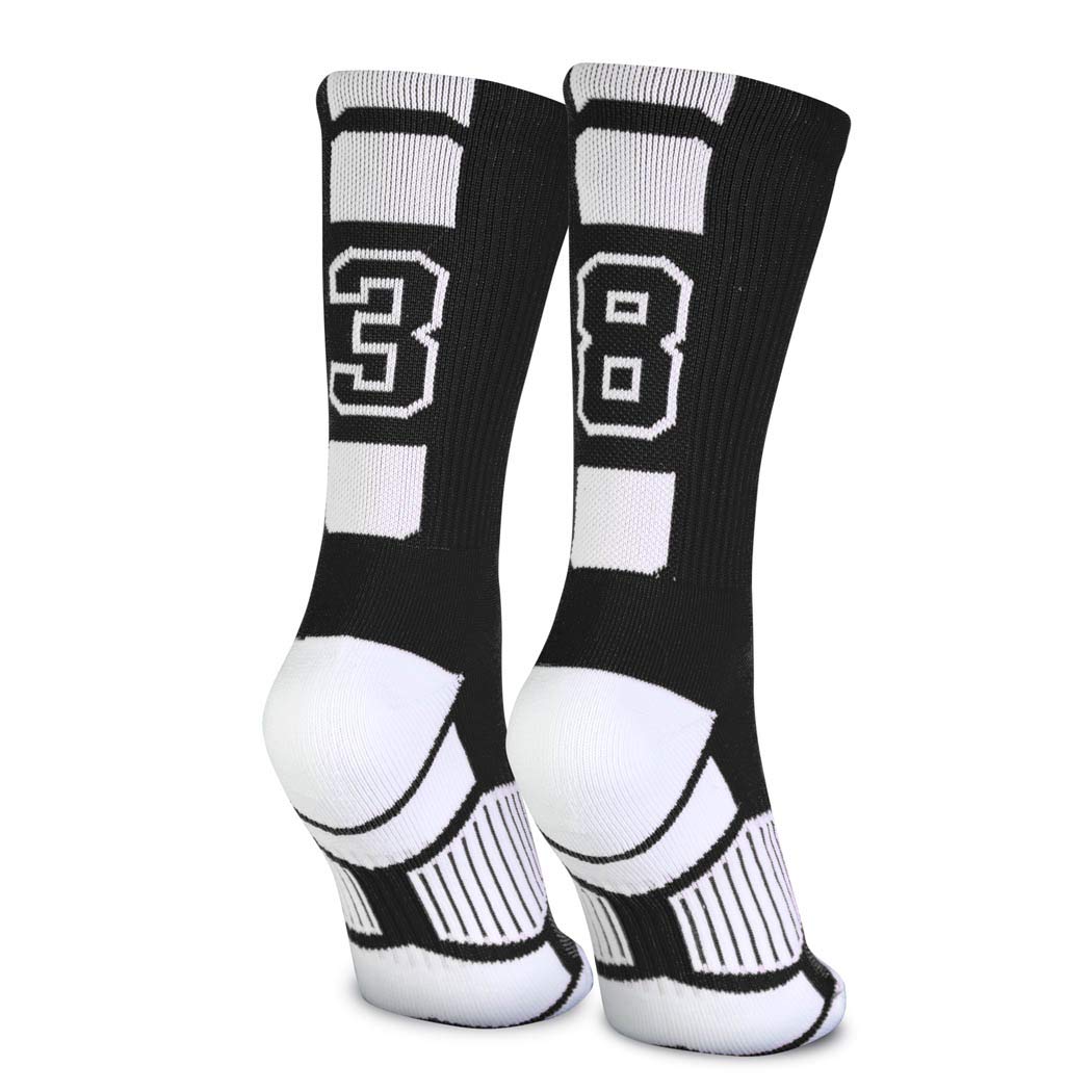 Custom Team Number Socks for Youth & Adult - Athletic Performance Socks with Black Numbers | Choose Your Number for Basketball, Soccer & Baseball Games