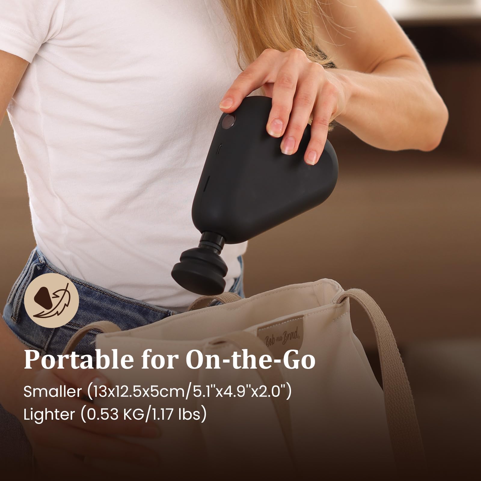 Bob and Brad Air 2 Massage Gun - Portable Deep Tissue Massager with 12MM Amplitude & USB-C Charging - Relieves Muscle Pain, Great Gift for Athletes, Office Workers & Travelers - Perfect for Post-Workout Recovery, Stress Relief & On-The-Go Relaxation