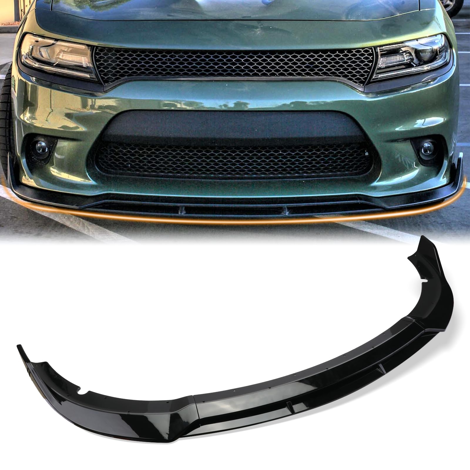 Glossy Black Front Bumper Lip Spoiler for 2015-2023 Dodge Charger SRT RT GT SXT - Aerodynamic Body Kit Accessory - Perfect for Street Racing & Car Shows