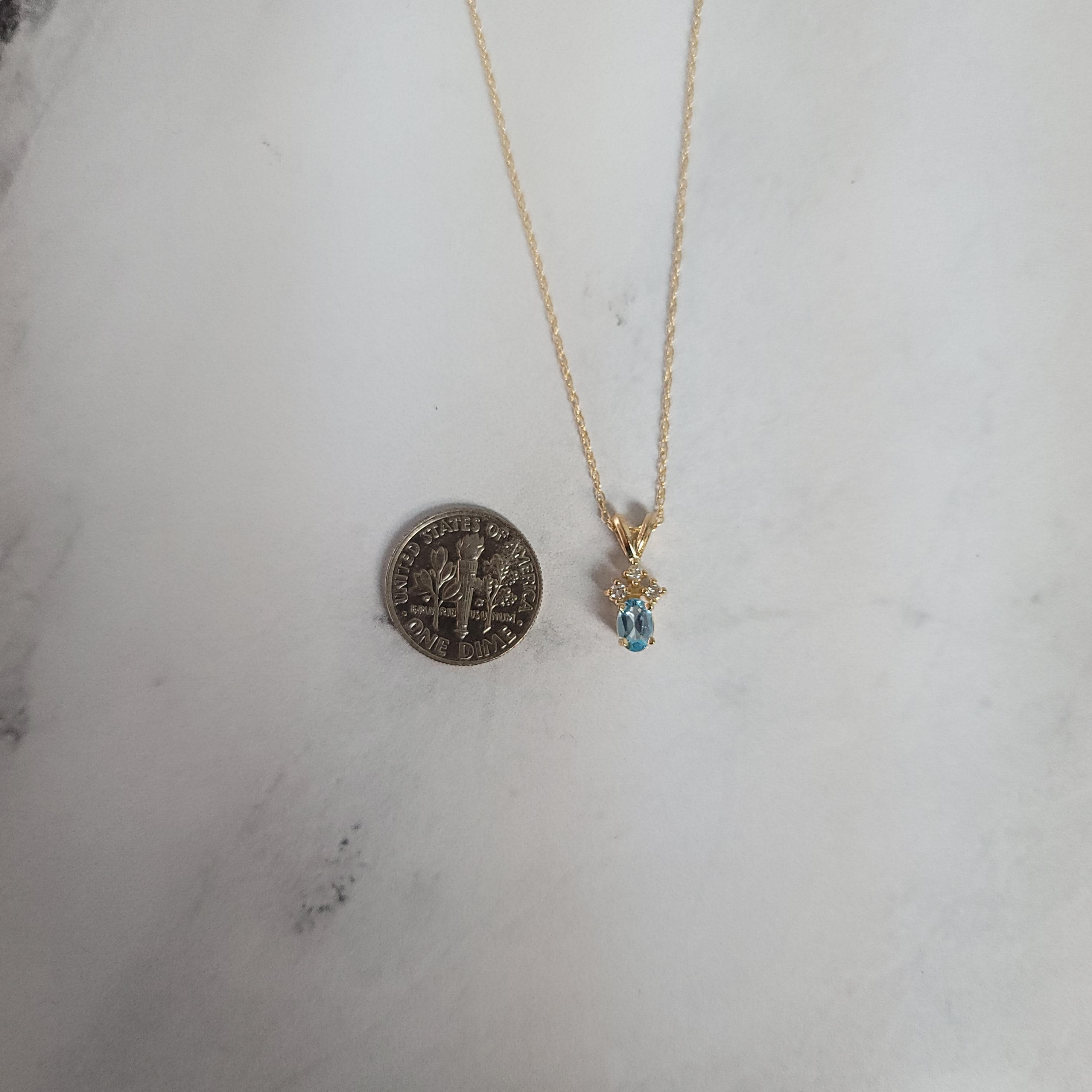 14K Yellow Gold Oval Blue Topaz & Diamond Necklace for Women – Elegant Jewelry Gift for Birthday, Anniversary & Special Occasions