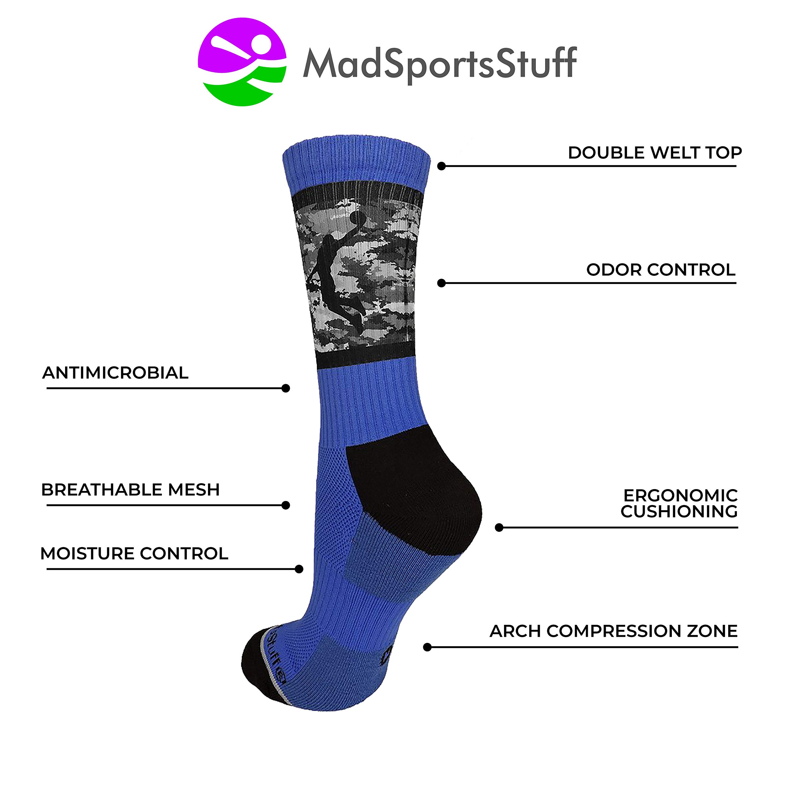MadSportsStuff Camo Basketball Socks for Men - Moisture Wicking Athletic Crew Socks with Player Design (Multiple Colors) - Perfect for Game Day, Training & Casual Wear
