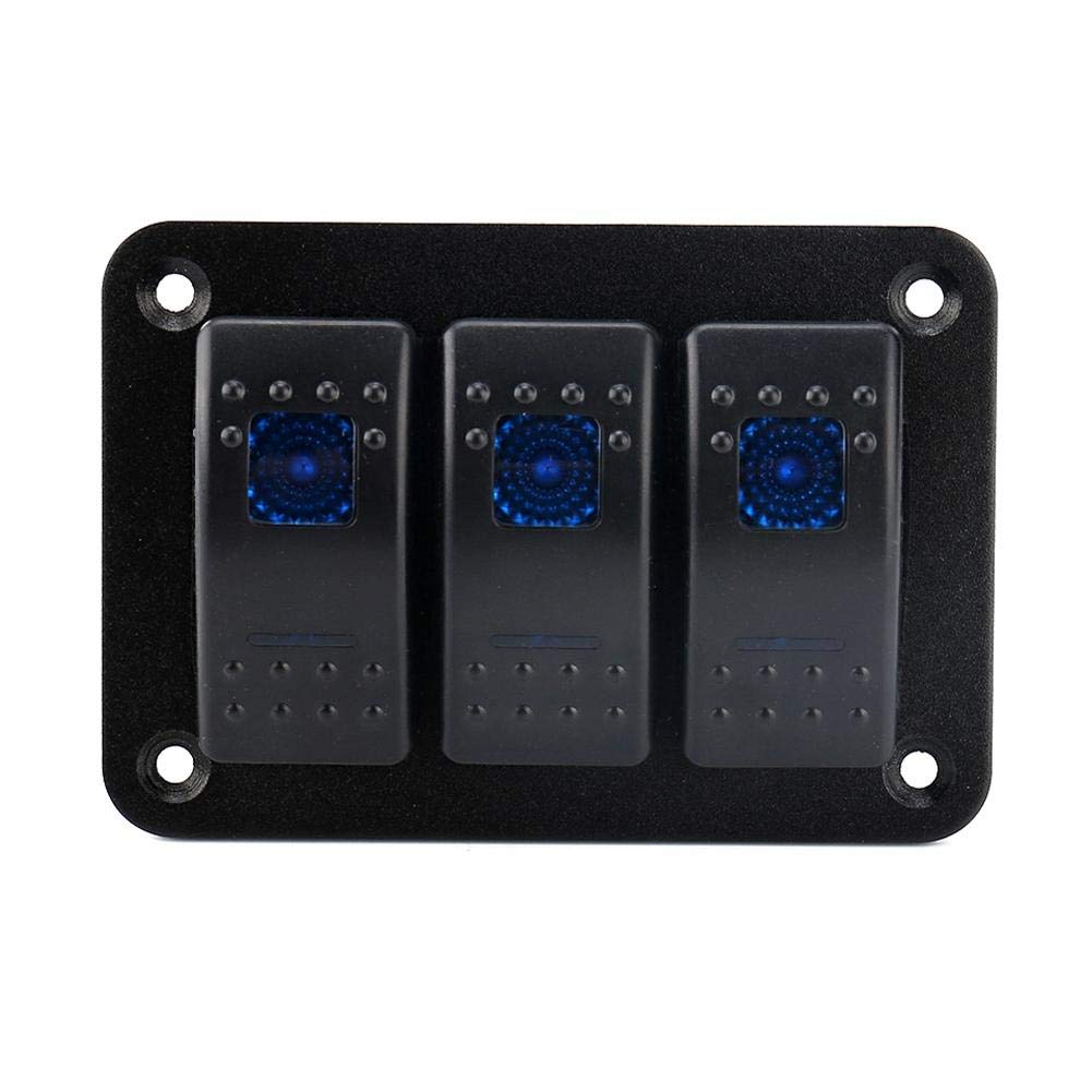 KIMISS 12V/24V 3 Gang LED Blue Light Toggle Rocker Switch Panel - Waterproof Marine Grade for RV, Car, Boat, Truck (Black) | Perfect for Dashboard, Control Panel & Electrical System Upgrades