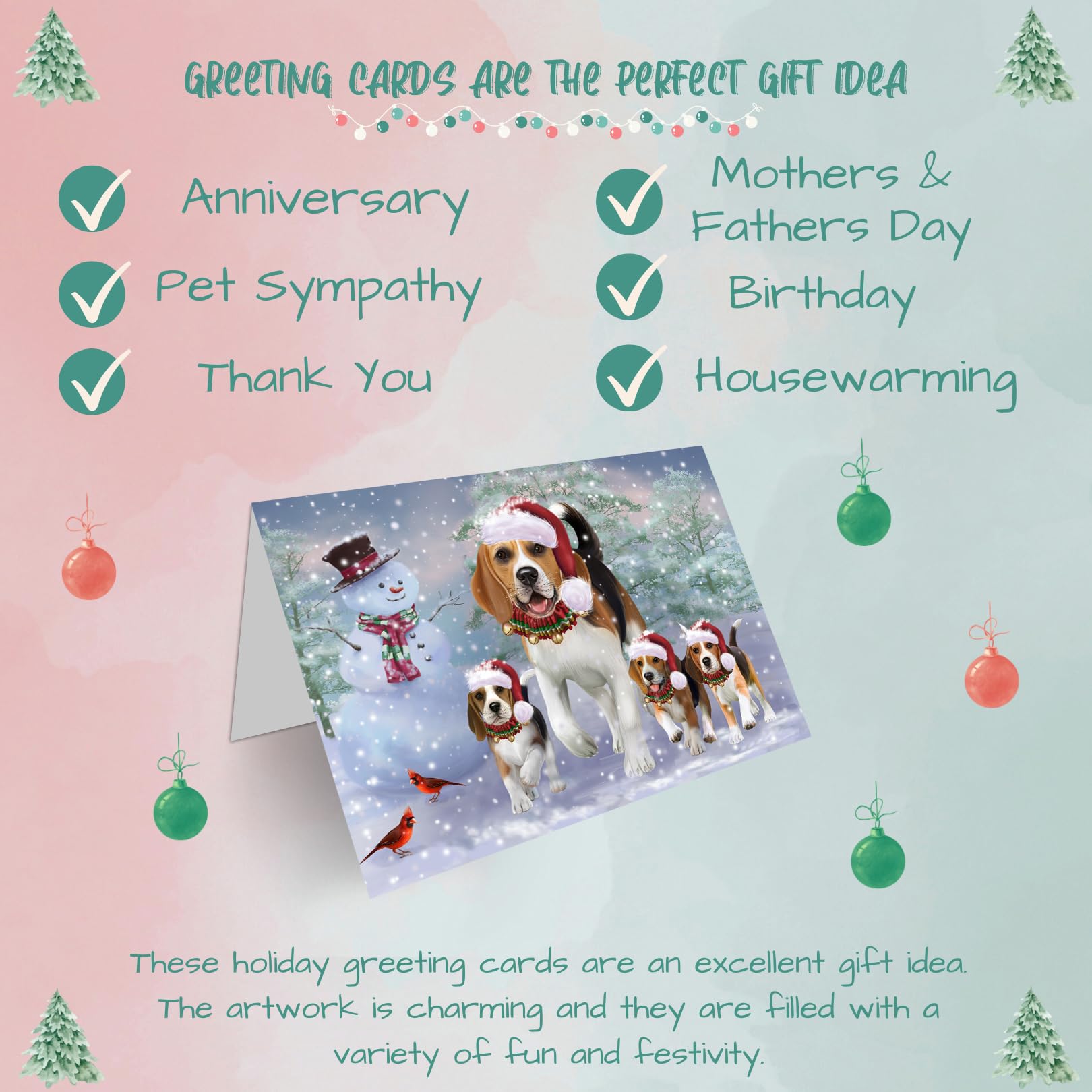 Christmas Dog Greeting Cards for Beagle Lovers - 10 Adorable Pet Invitation Cards with Envelopes - Festive Holiday Cards for Family, Friends & Pet Owners - Perfect for Christmas Gifts, Pet Birthday Parties & Holiday Mailings